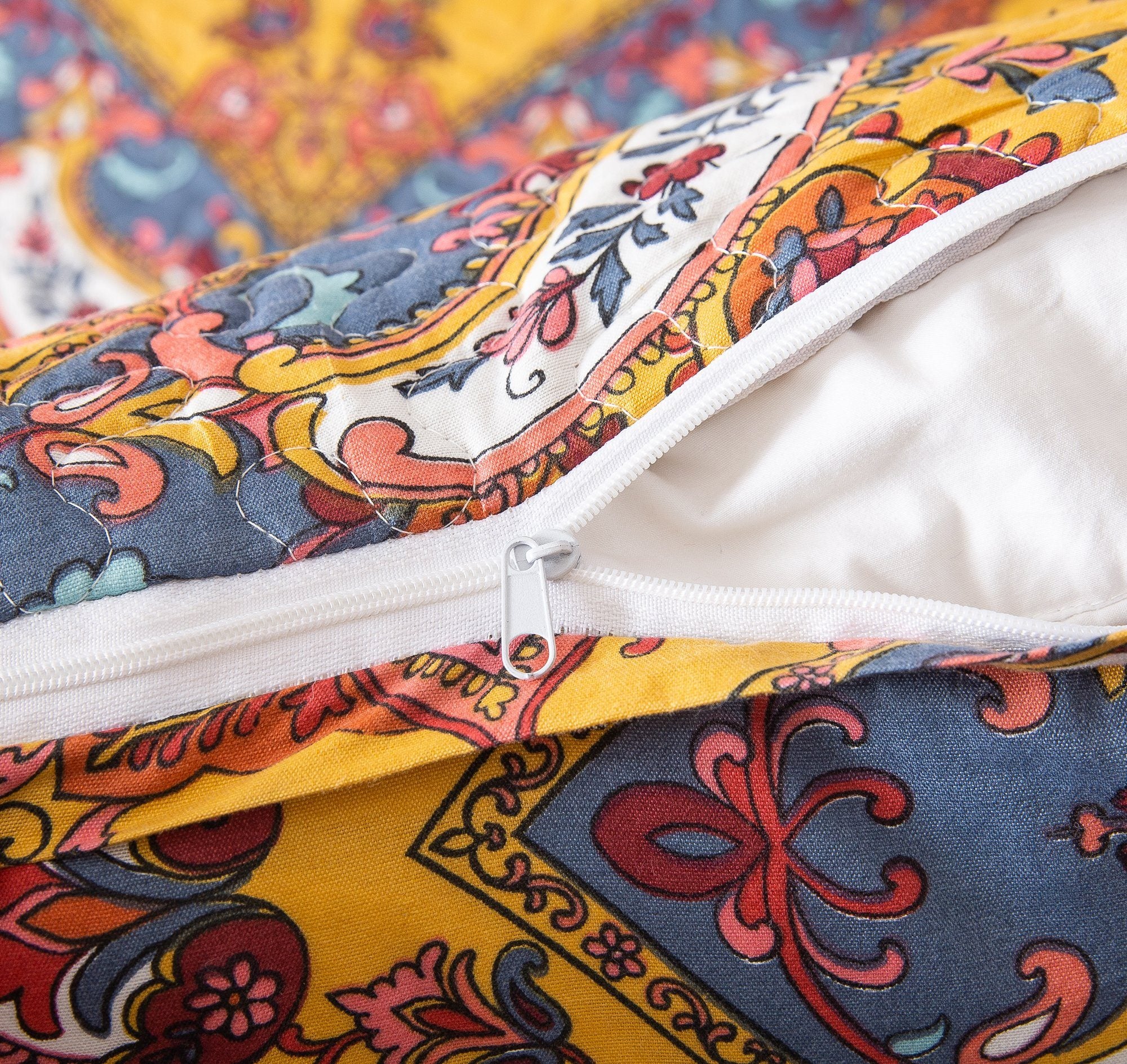 Tache Mustard Yellow Blue Red Paisley Chevron Hanging Gardens Pillow Sham 2-Pieces (HS3148Y) - Tache Home Fashion