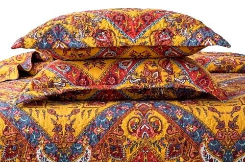 Tache Mustard Yellow Blue Red Paisley Chevron Hanging Gardens Pillow Sham 2-Pieces (HS3148Y)