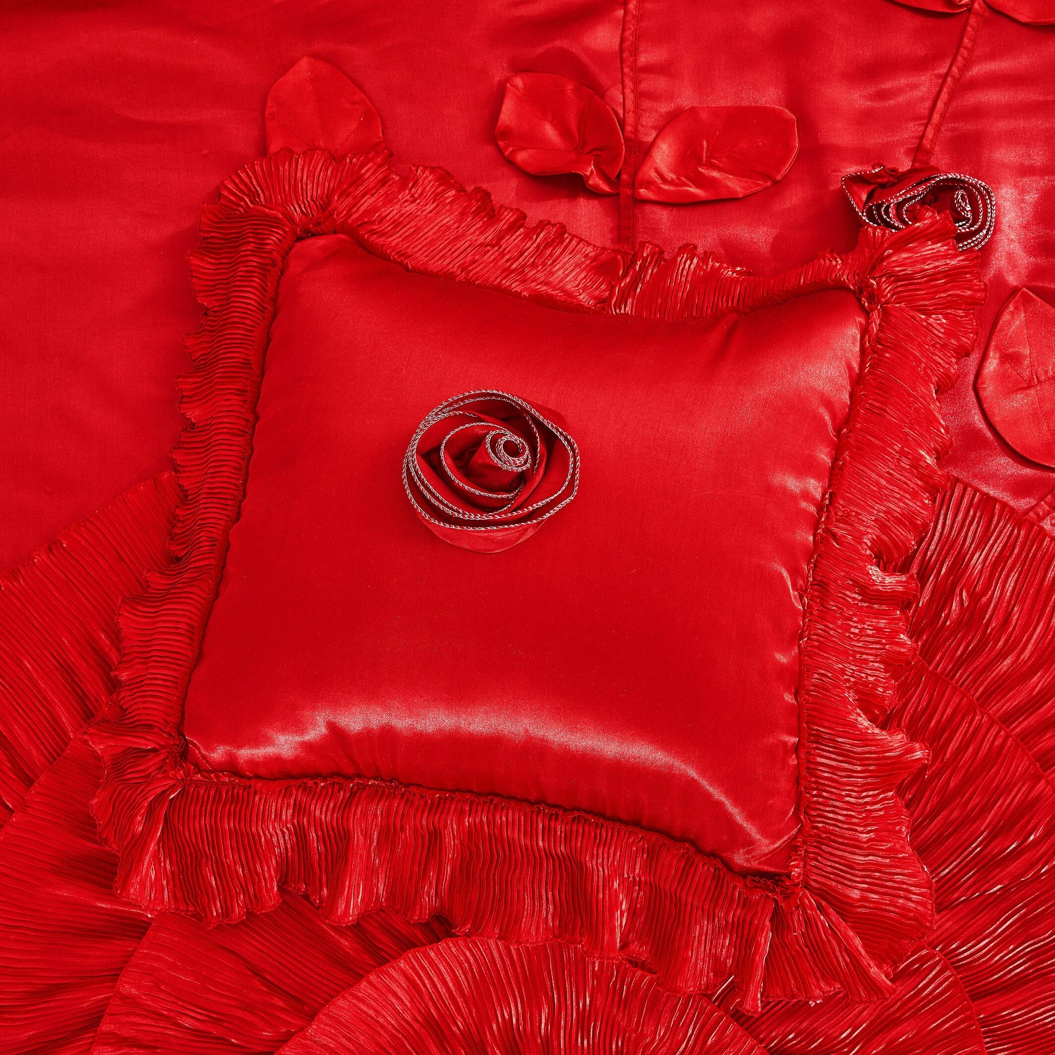 Tache Satin Ruffle Victorian Glam Romantic Red Rose Comforter Set (HY4174) - Tache Home Fashion