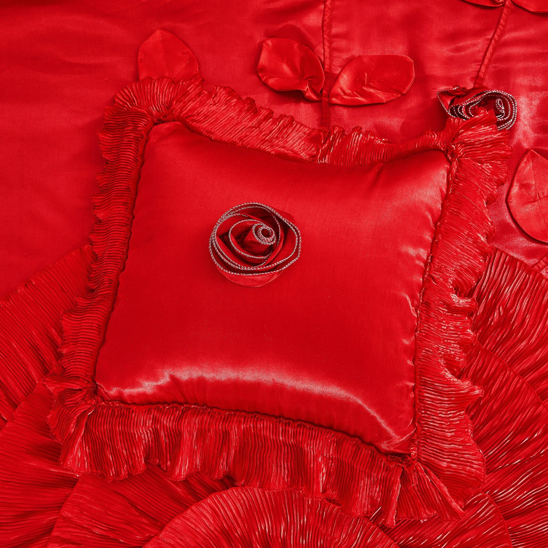 Tache Satin Ruffle Victorian Glam Romantic Red Rose Comforter Set (HY4174) - Tache Home Fashion