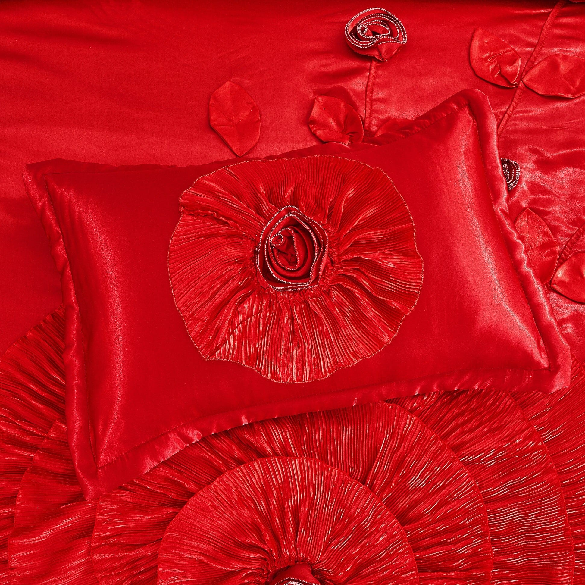 Tache Satin Ruffle Victorian Glam Romantic Red Rose Comforter Set (HY4174) - Tache Home Fashion