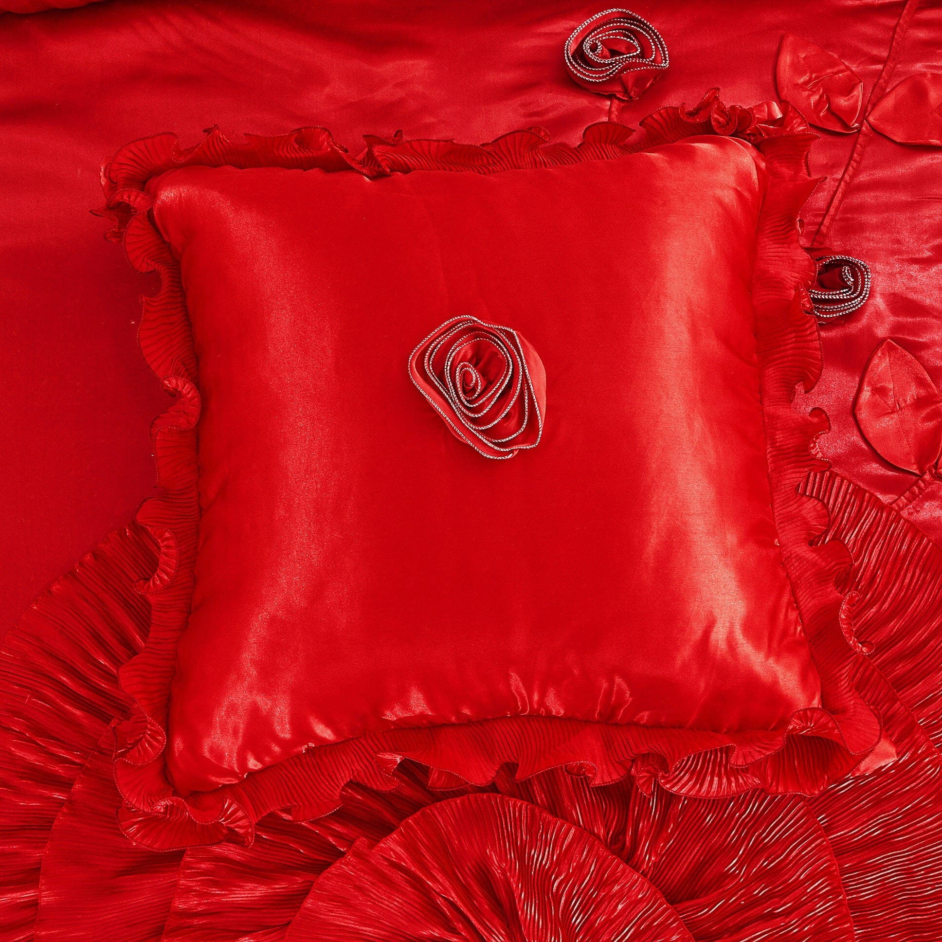 Tache Satin Ruffle Victorian Glam Romantic Red Rose Comforter Set (HY4174) - Tache Home Fashion