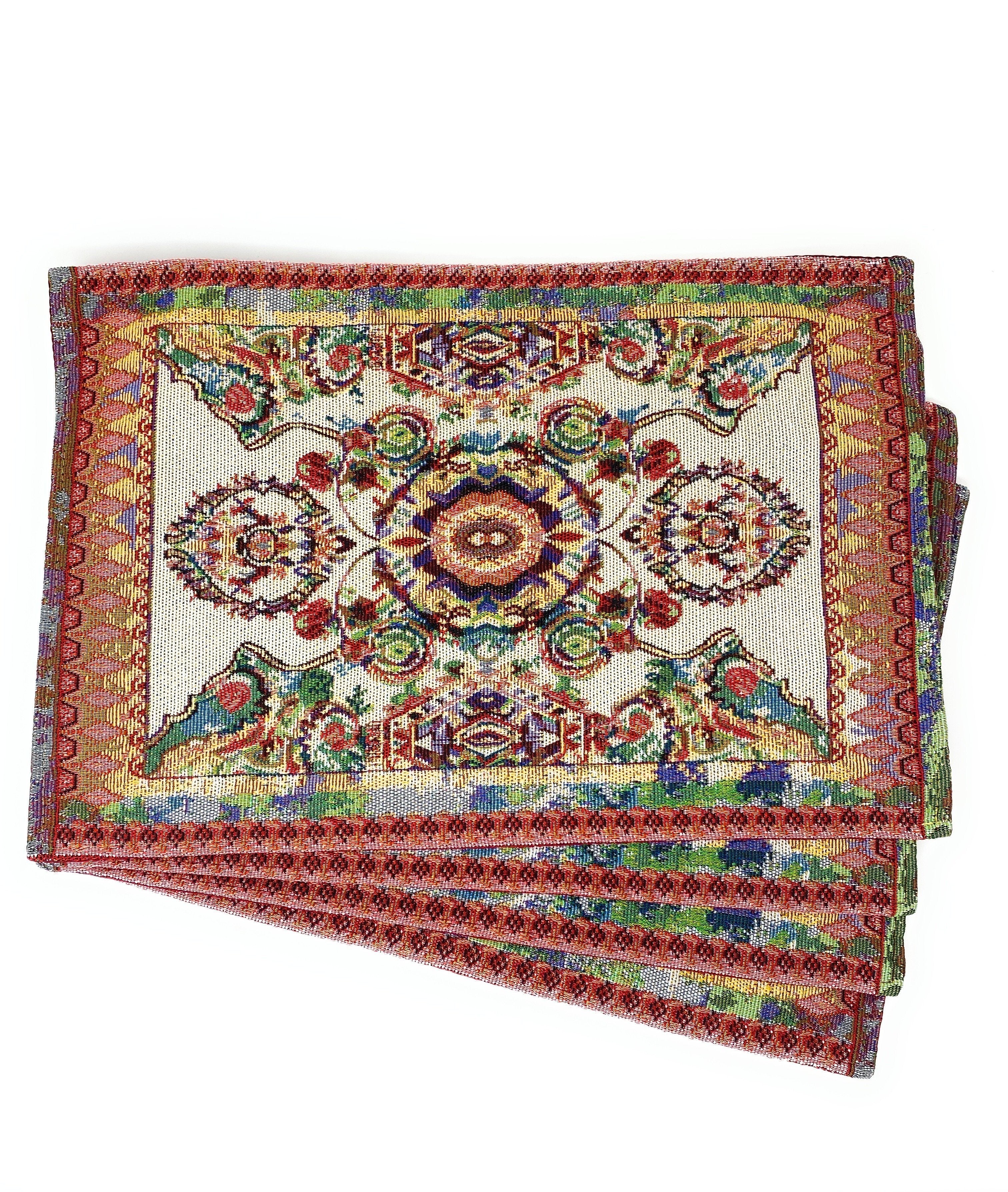 Tache Elegant Coral Colorful Ornate Paisley Woven Tapestry Placemat Set (18193) - Tache Home Fashion