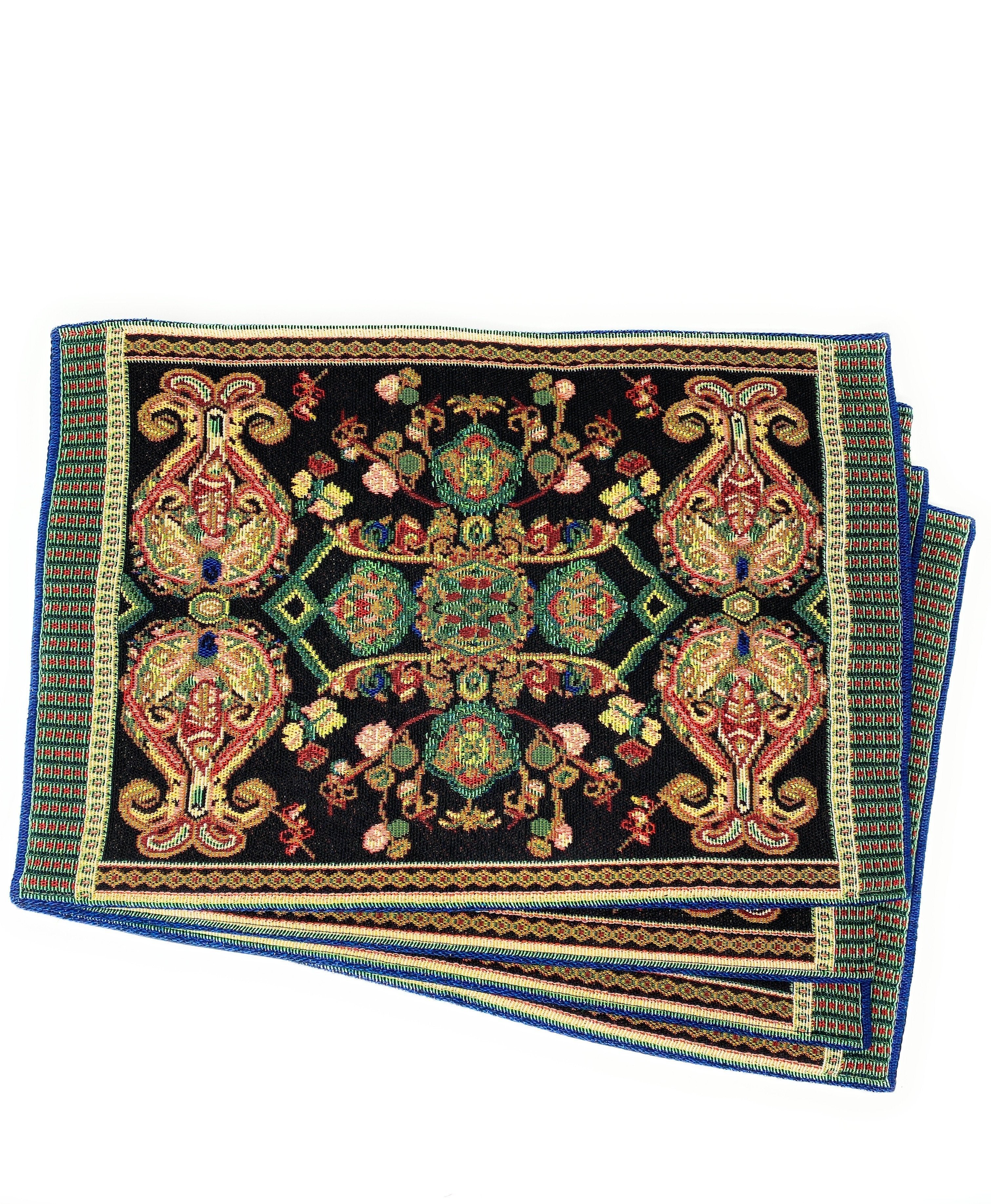 Tache Elegant Black Ornate Paisley Woven Tapestry Placemat Set (18192) - Tache Home Fashion