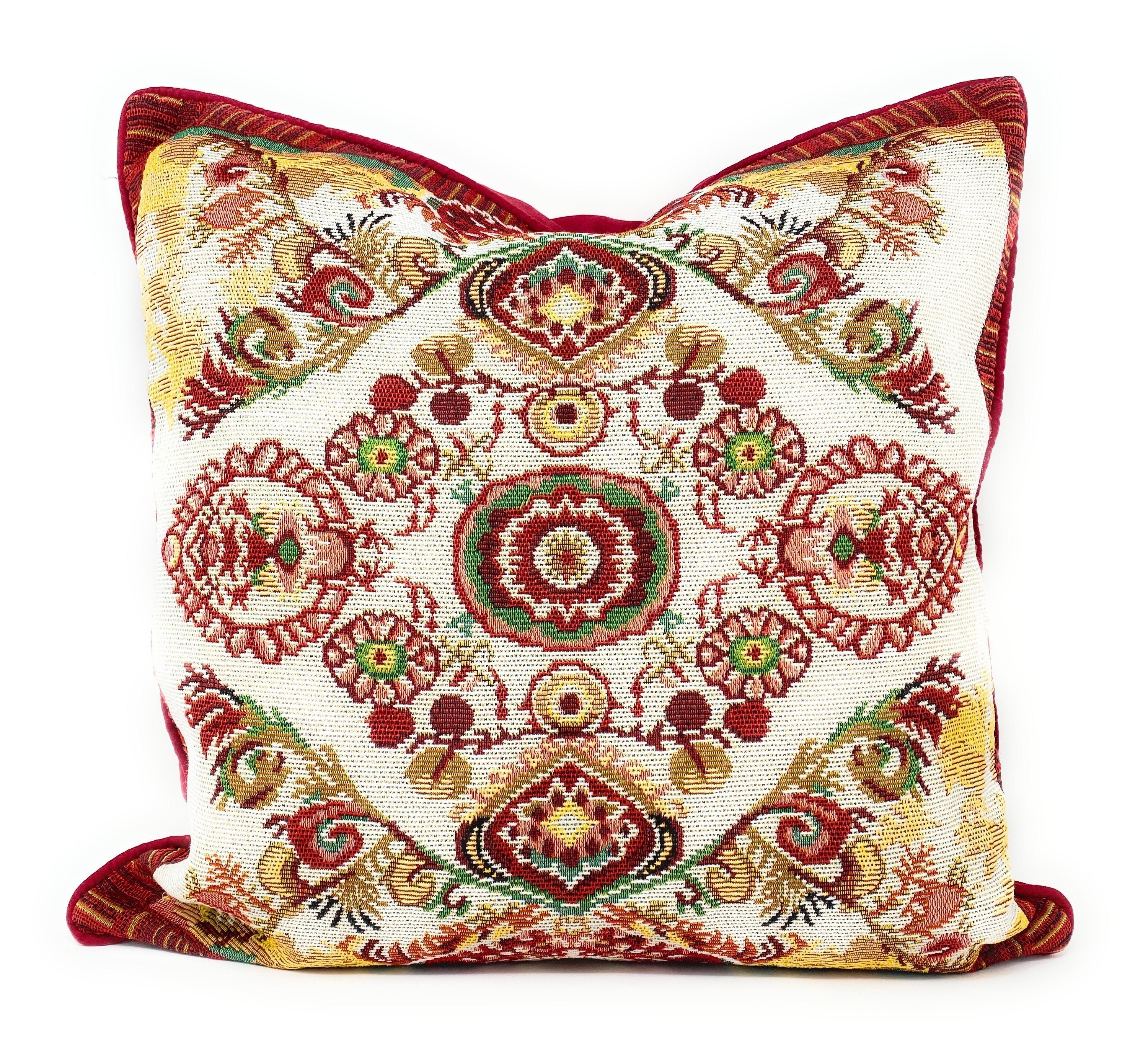 Tache Elegant Burgundy Ornate Paisley Woven Tapestry Throw Pillow Cover (18194) - Tache Home Fashion