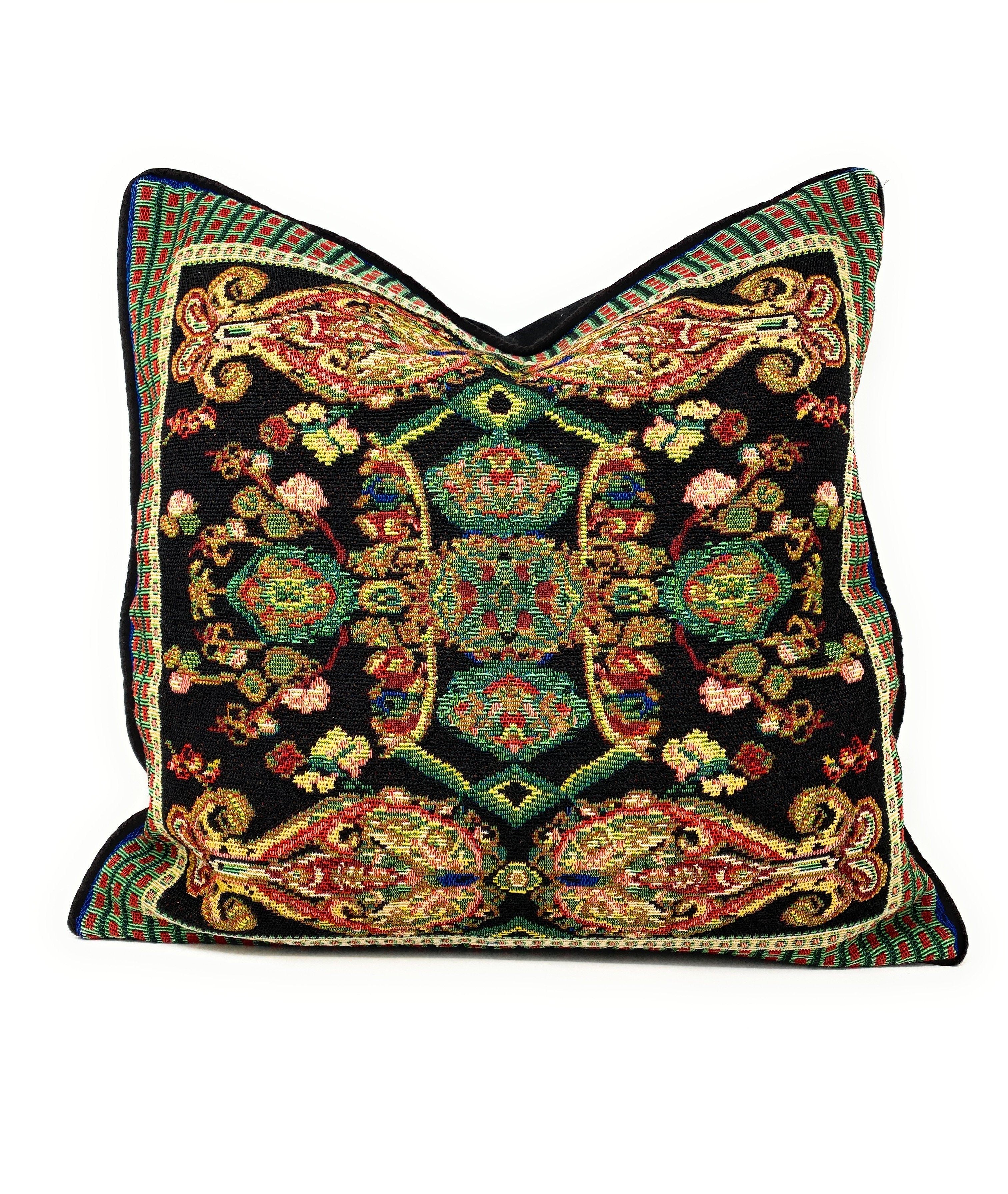 Tache Elegant Black Ornate Paisley Woven Tapestry Throw Pillow Cover (18192) - Tache Home Fashion