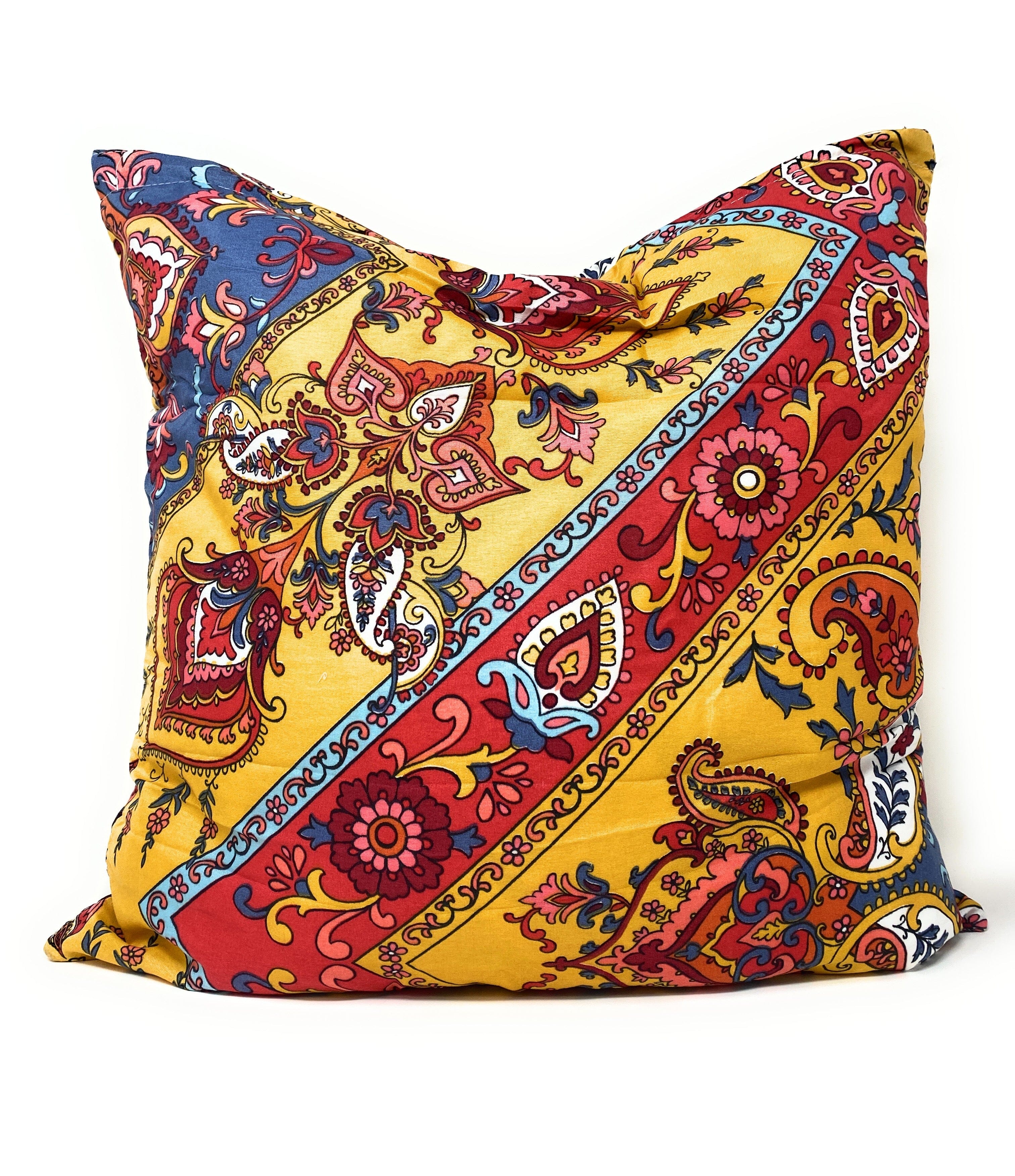 Tache Mustard Yellow Blue Red Paisley Chevron Hanging Gardens Cushion Cover 2-Pieces (HS3148Y) - Tache Home Fashion