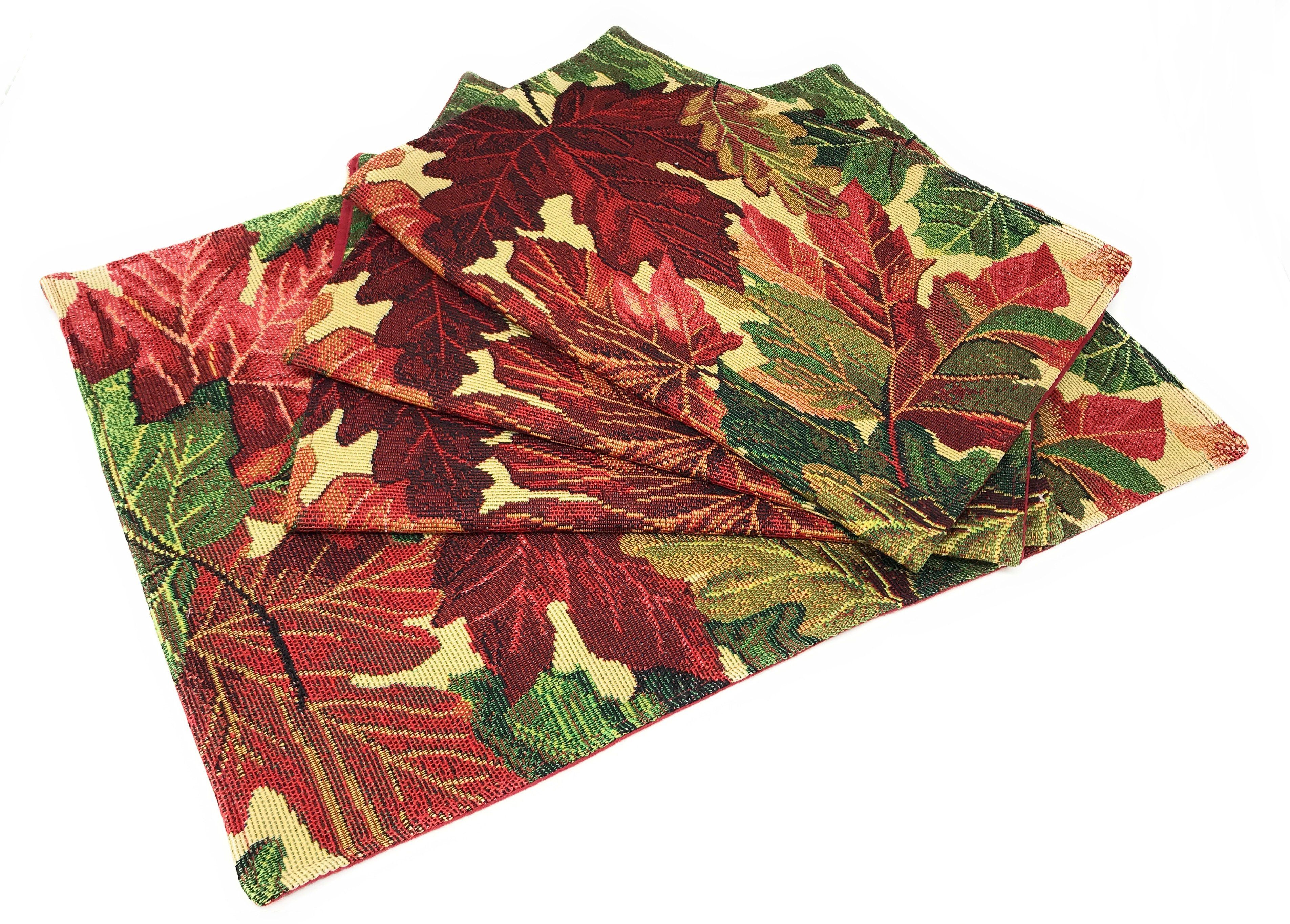 Tache Thanksgiving Leaves Red Orange Fall Foliage Tapestry Placemat Set of 4 (11516PM) - Tache Home Fashion