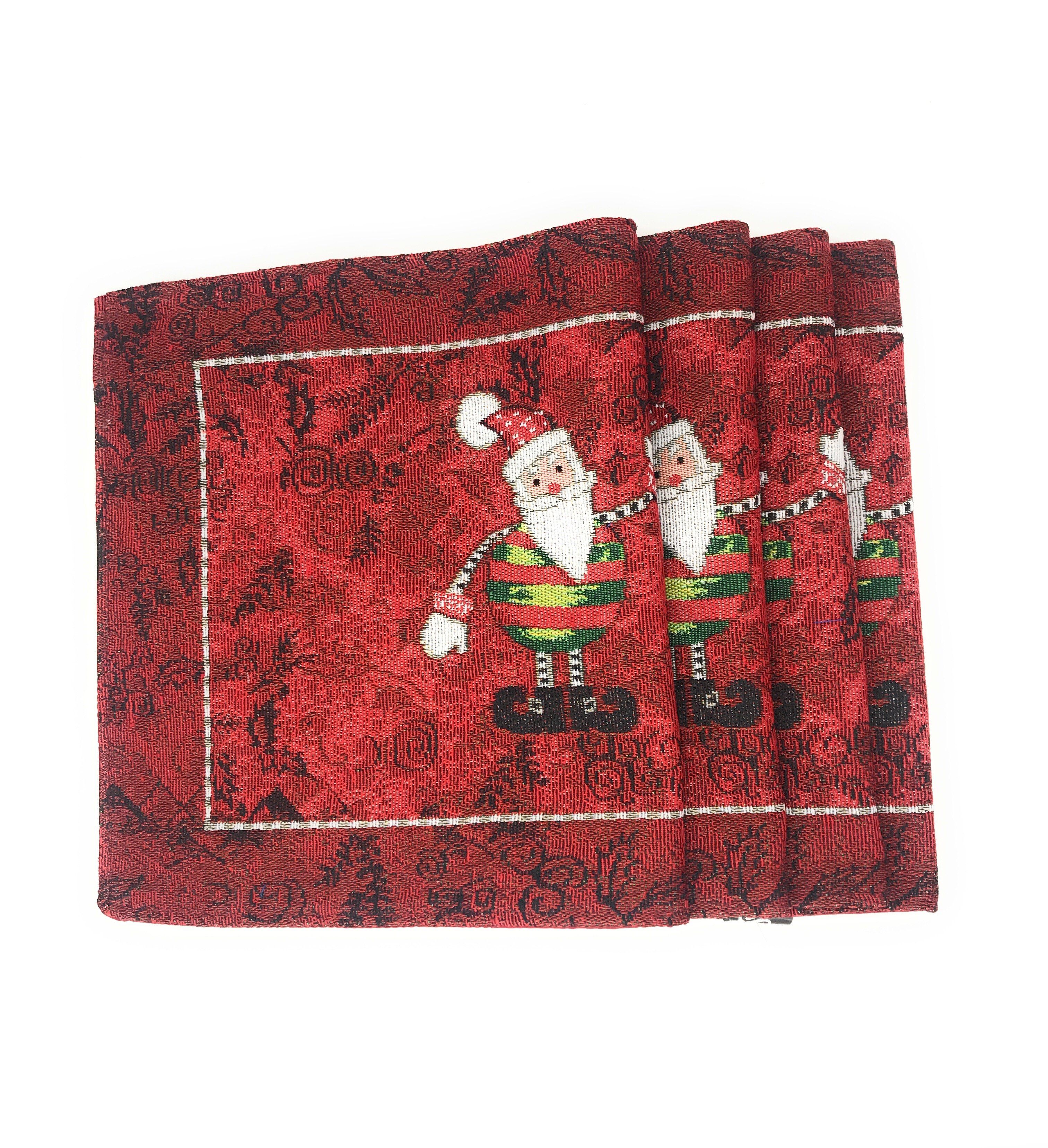 Tache Here Comes Santa Claus Vintage Holiday Woven Tapestry Red Christmas Placemat Set of 4 (8577PM) - Tache Home Fashion