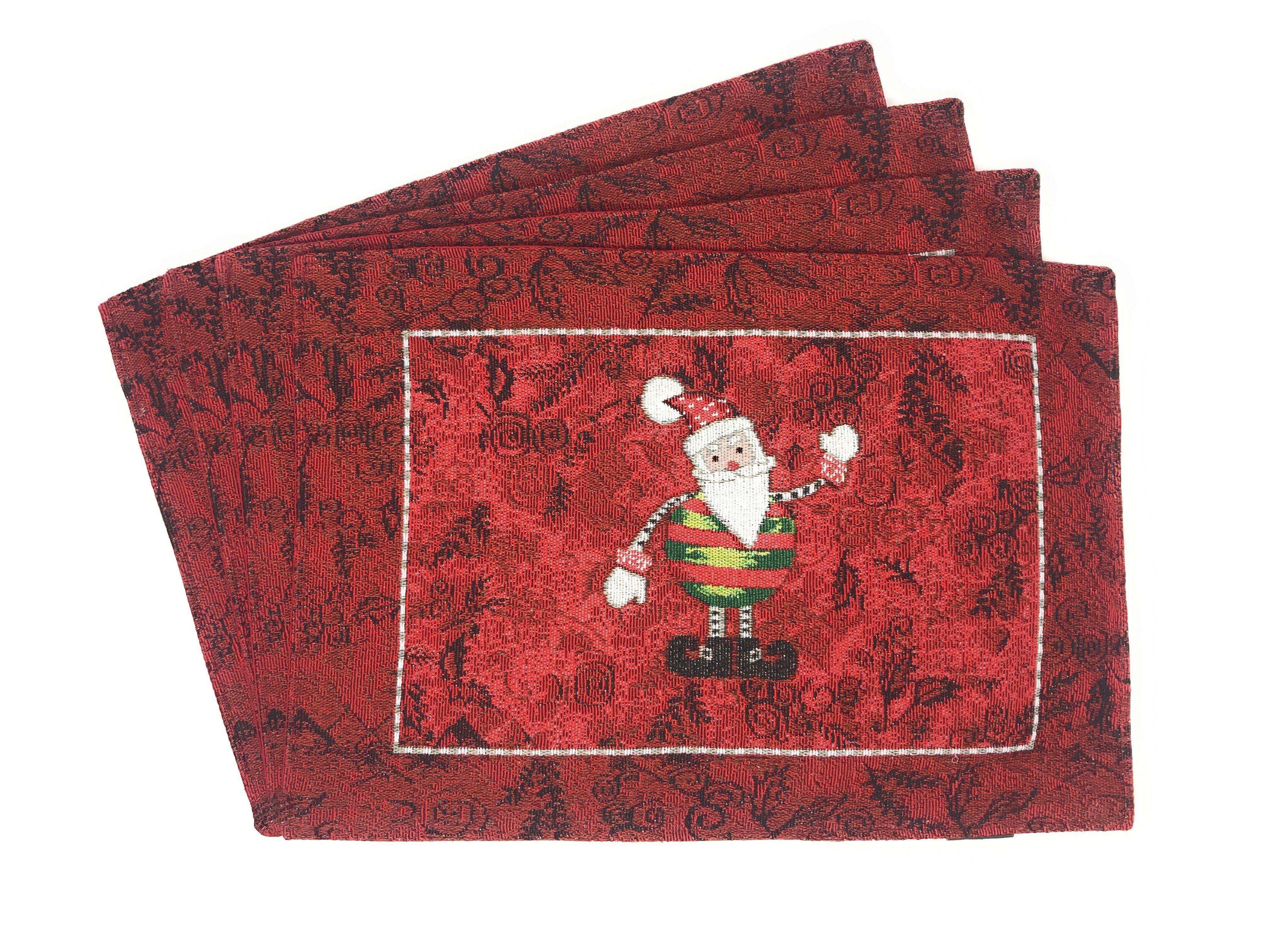 Tache Here Comes Santa Claus Vintage Holiday Woven Tapestry Red Christmas Placemat Set of 4 (8577PM) - Tache Home Fashion