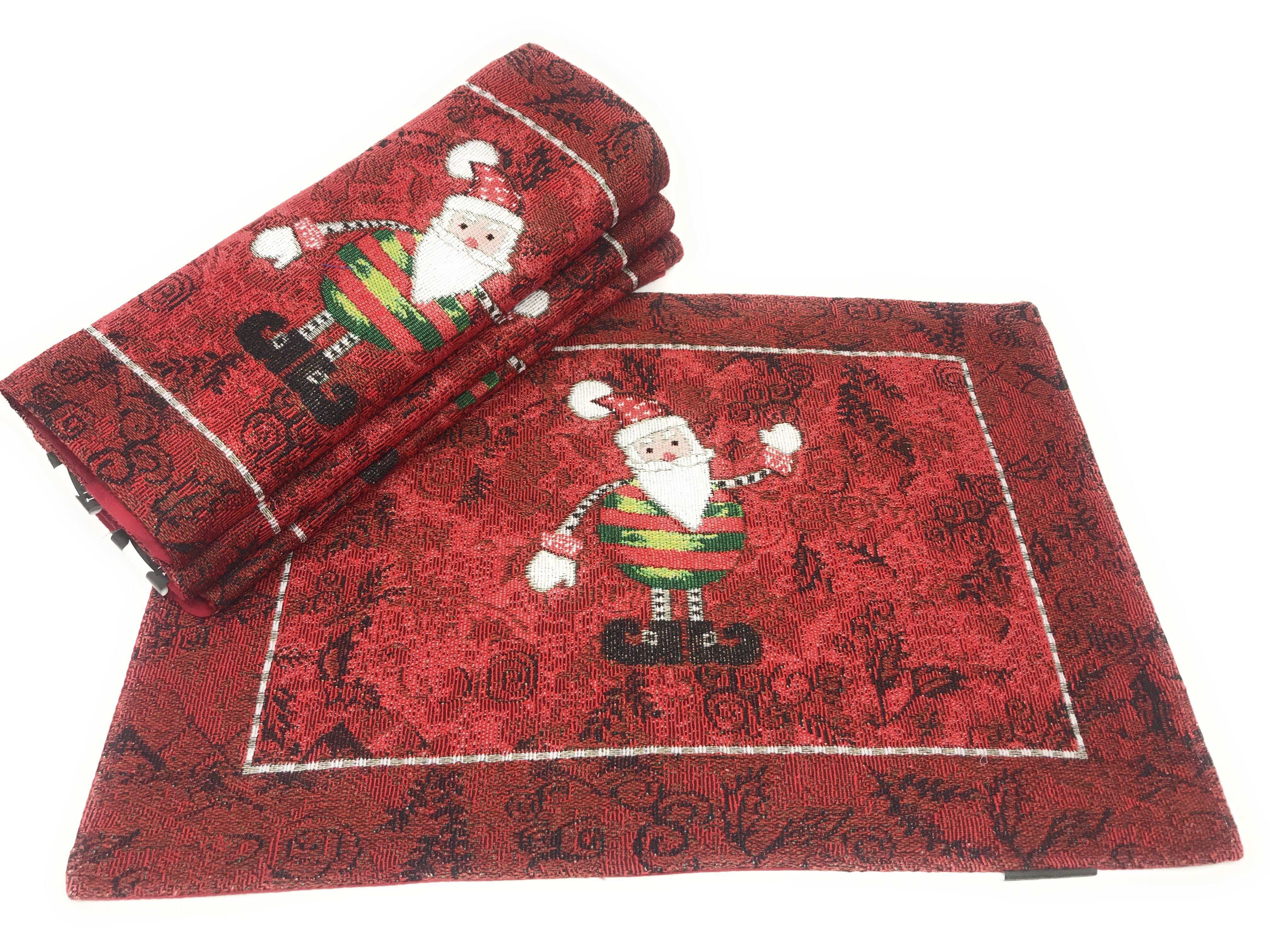 Tache Here Comes Santa Claus Vintage Holiday Woven Tapestry Red Christmas Placemat Set of 4 (8577PM) - Tache Home Fashion