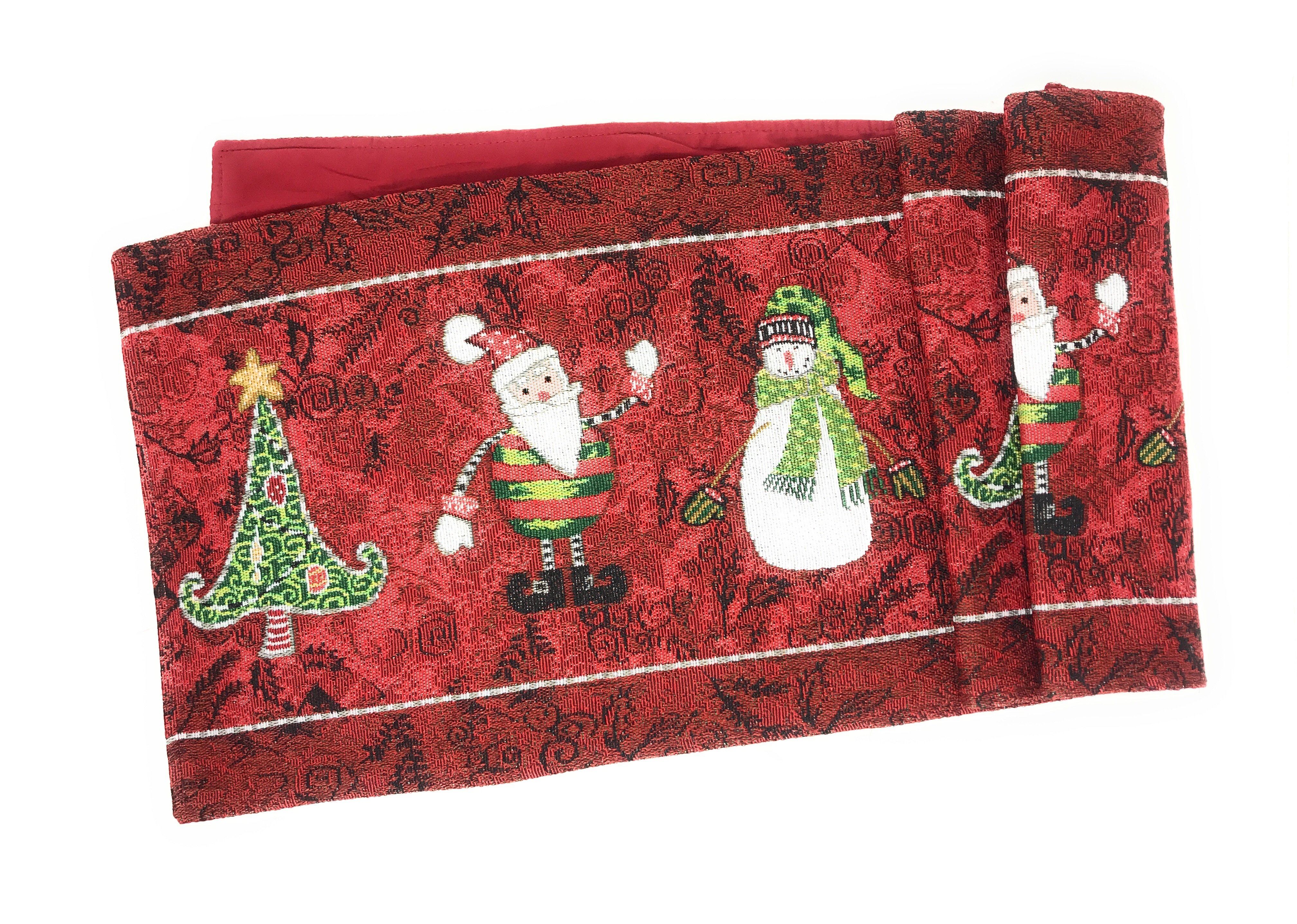 Tache Here Comes Santa Claus Vintage Holiday Woven Tapestry Table Runners (8577TR) - Tache Home Fashion