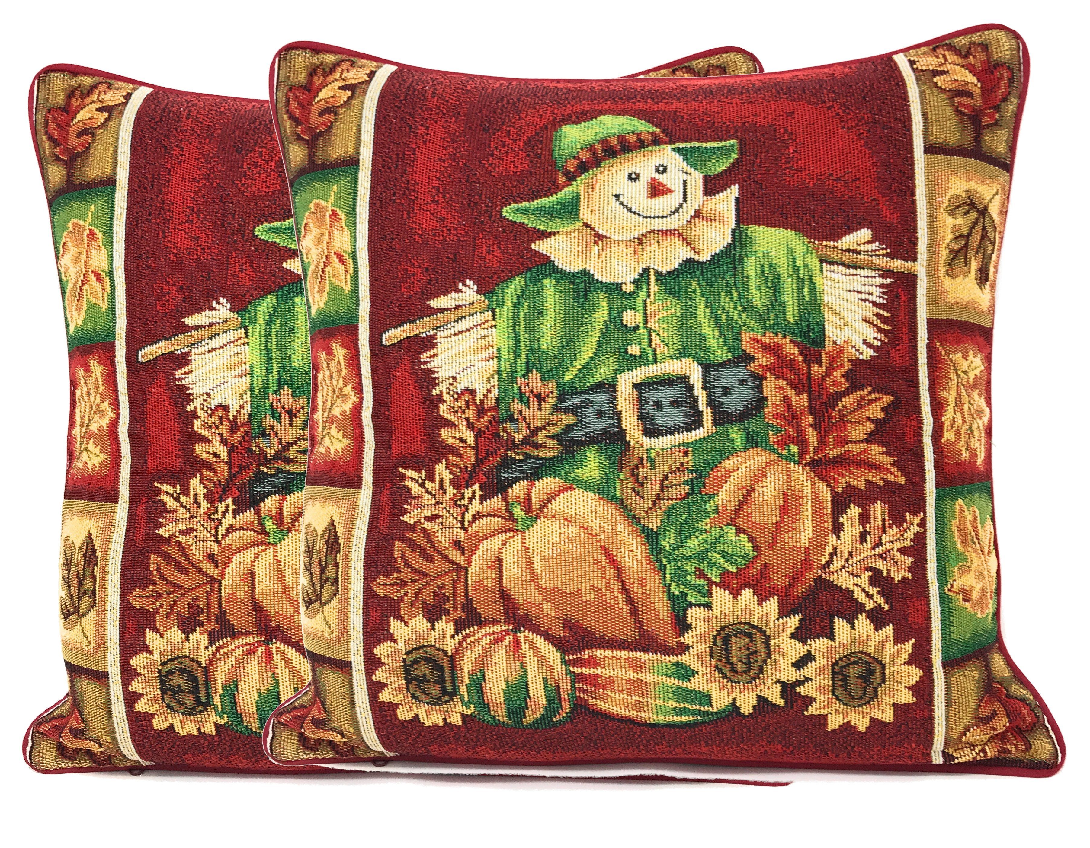 Tache Pumpkin Patch Scarecrow Autumn Harvest Woven Tapestry Throw Pillow Covers (12921CC) - Tache Home Fashion
