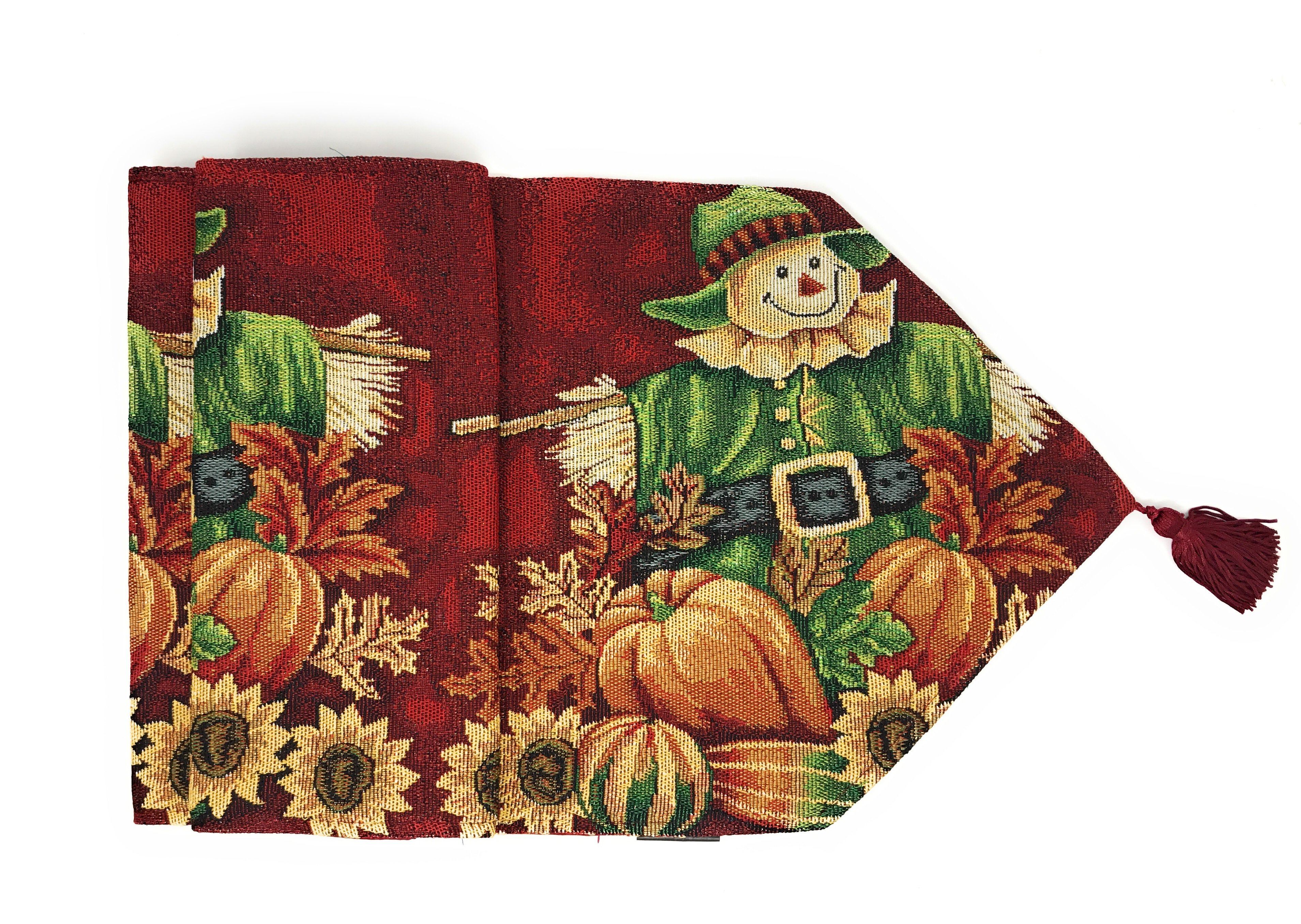 Tache Pumpkin Patch Scarecrow Autumn Harvest Woven Tapestry Table Runners (12921TR) - Tache Home Fashion