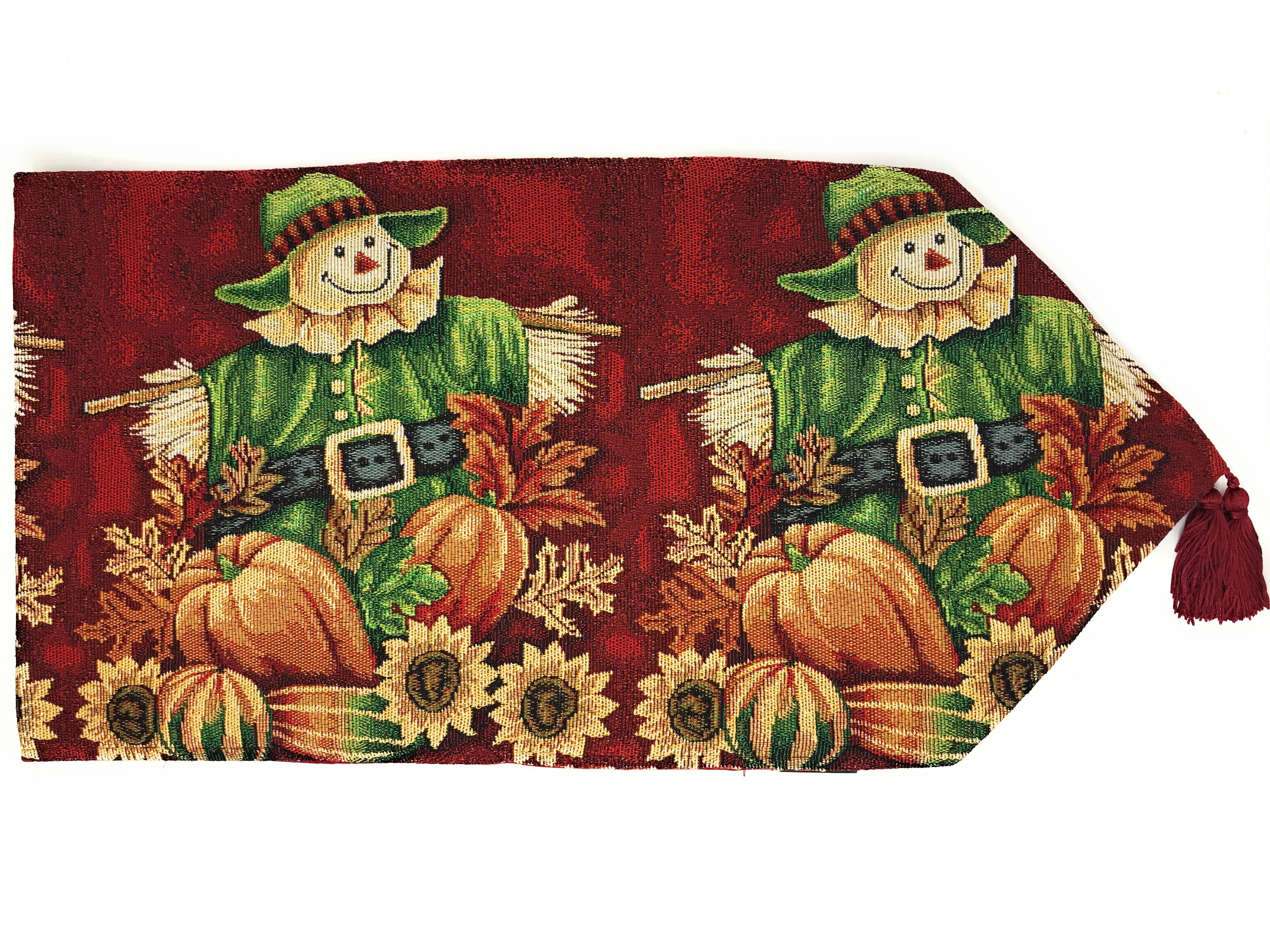 Tache Pumpkin Patch Scarecrow Autumn Harvest Woven Tapestry Table Runners (12921TR) - Tache Home Fashion