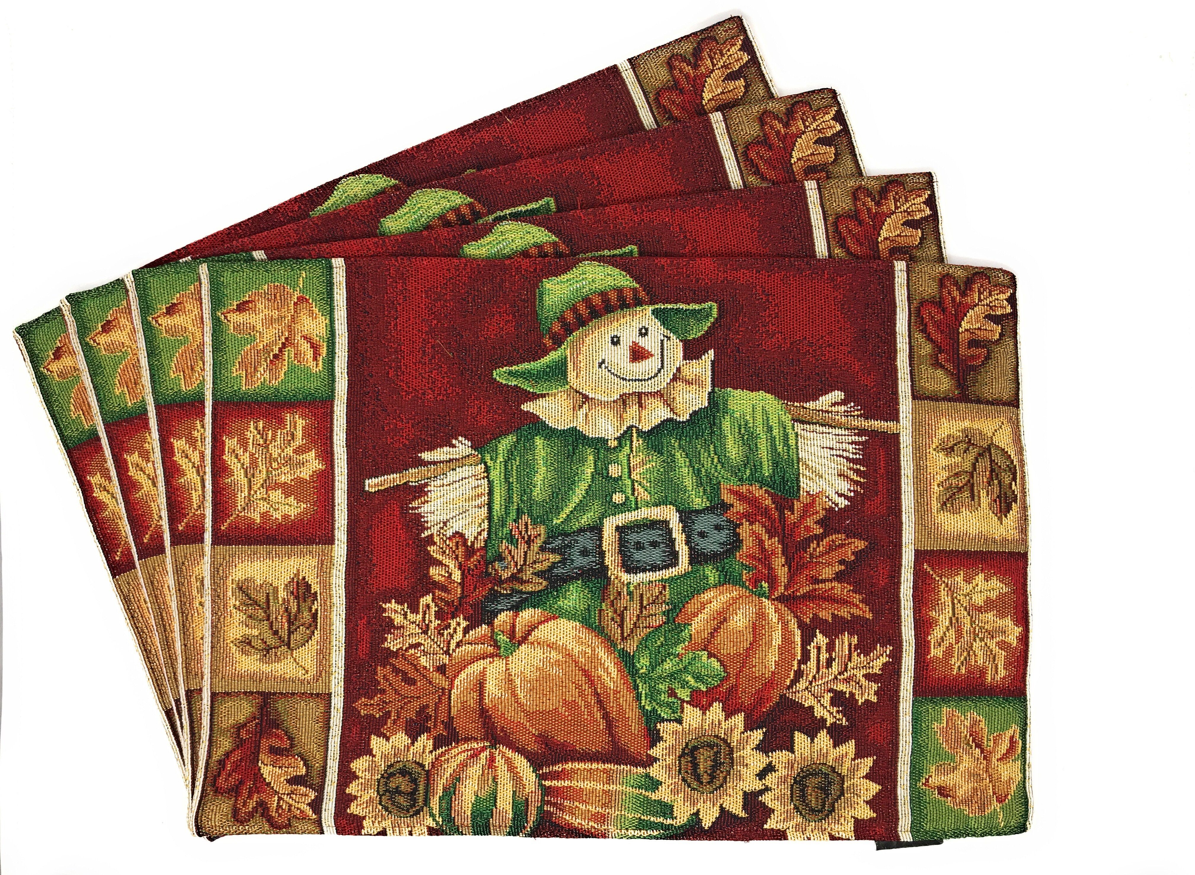 Tache Pumpkin Patch Scarecrow Autumn Harvest Woven Tapestry Placemat Set of 4 (12921PM) - Tache Home Fashion