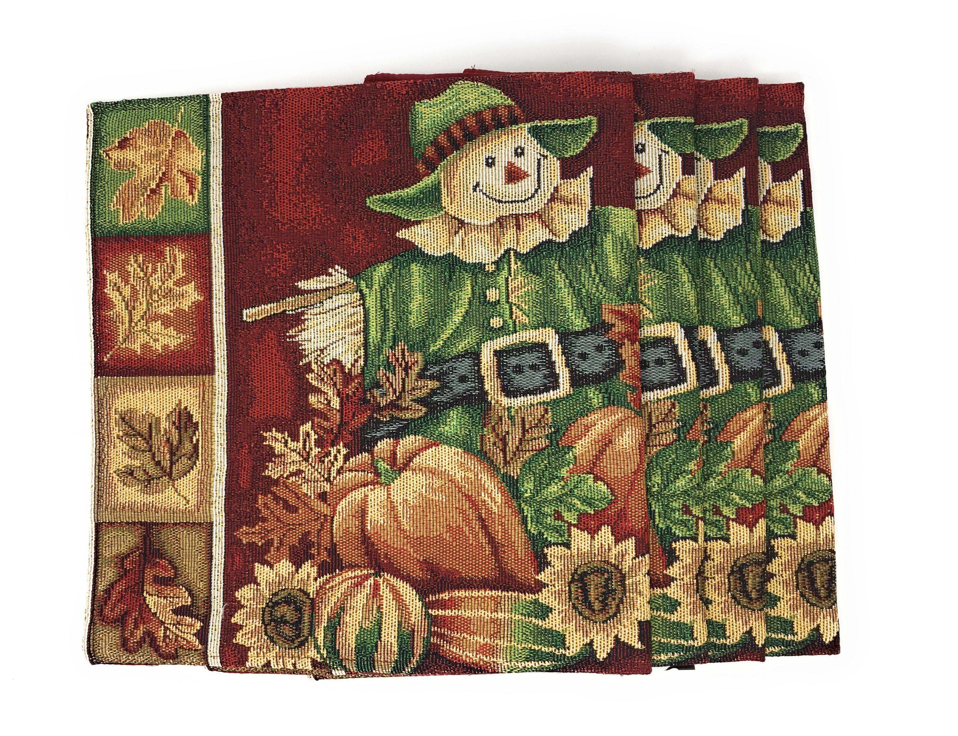 Tache Pumpkin Patch Scarecrow Autumn Harvest Woven Tapestry Placemat Set of 4 (12921PM) - Tache Home Fashion