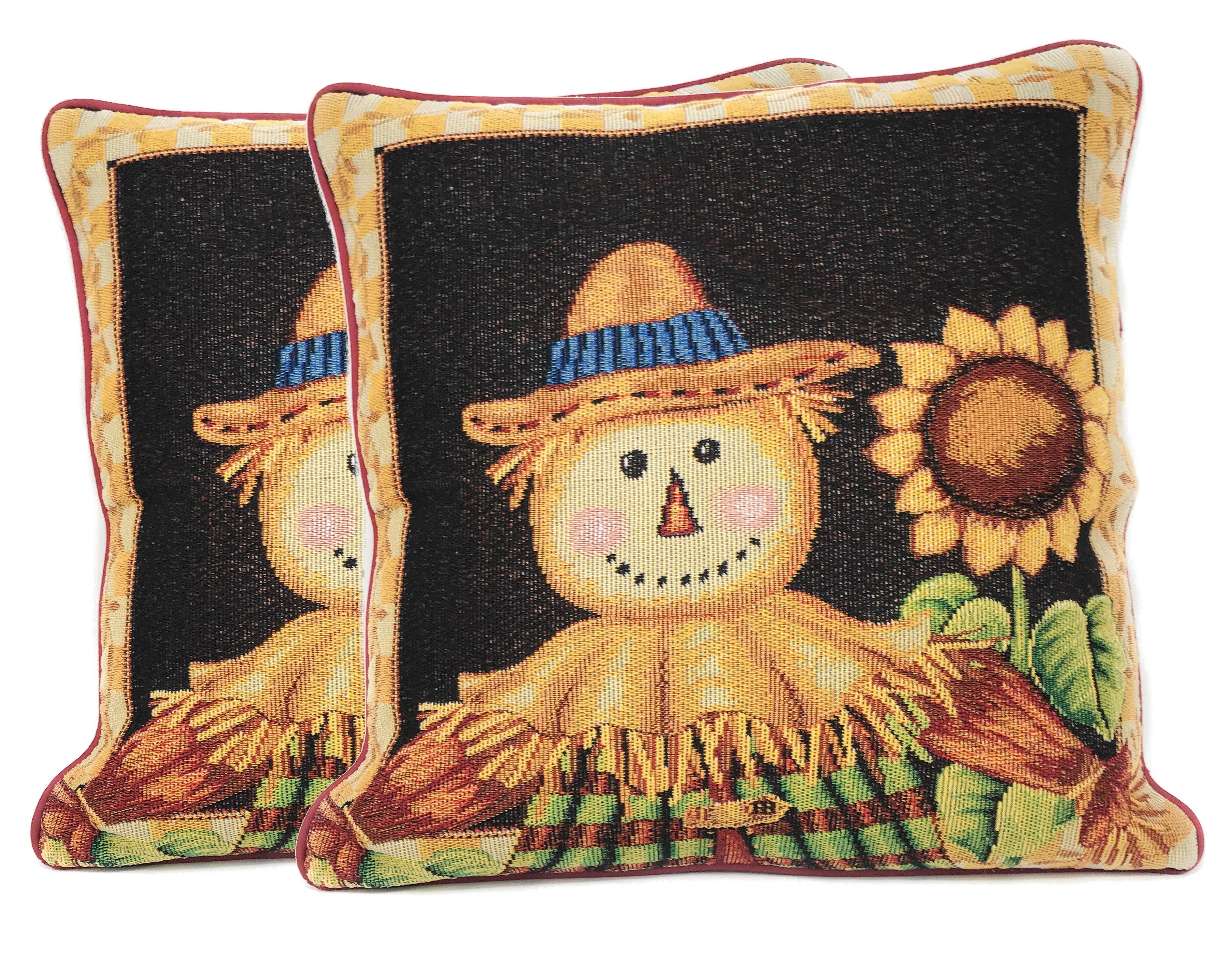 Tache Sunflower Field Scarecrow Autumn Harvest Woven Tapestry Throw Pillow Cover (11712CC) - Tache Home Fashion