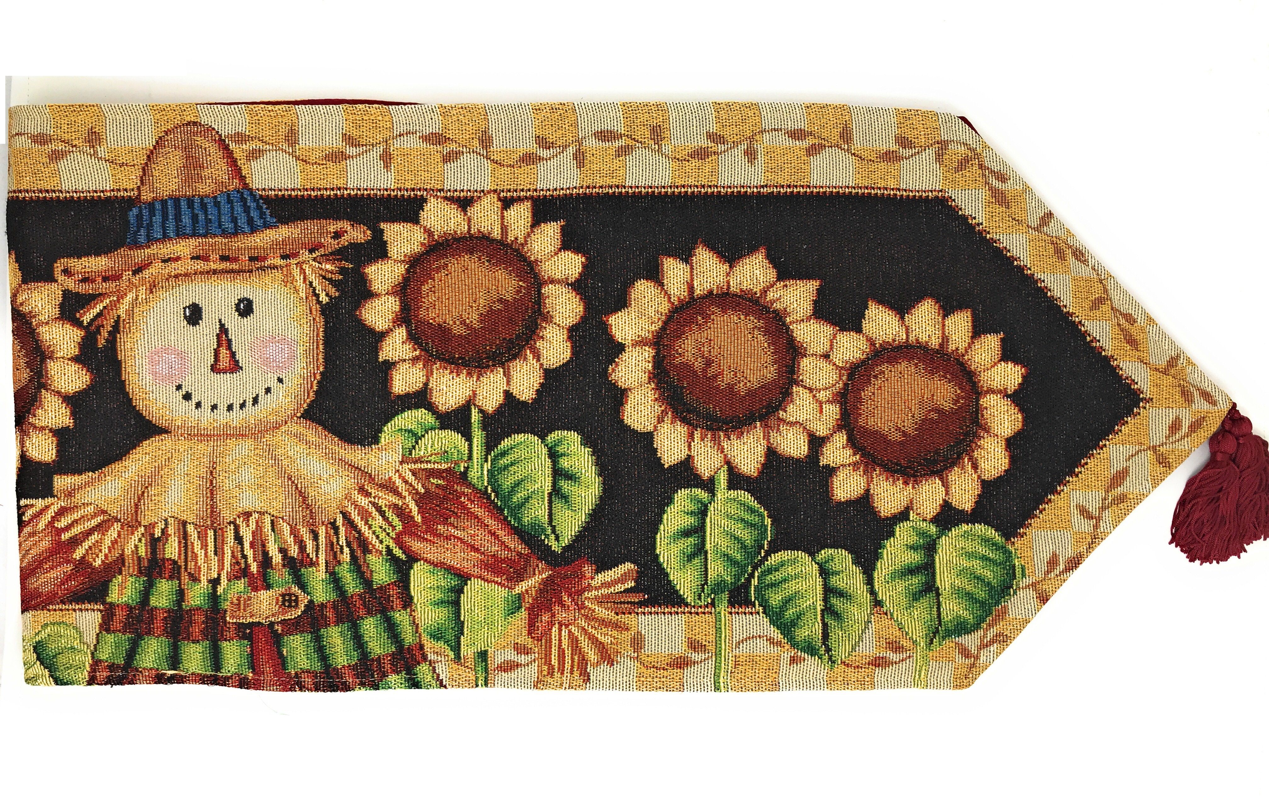 Tache Sunflower Field Scarecrow Autumn Harvest Woven Tapestry Table Runners (11712TR) - Tache Home Fashion