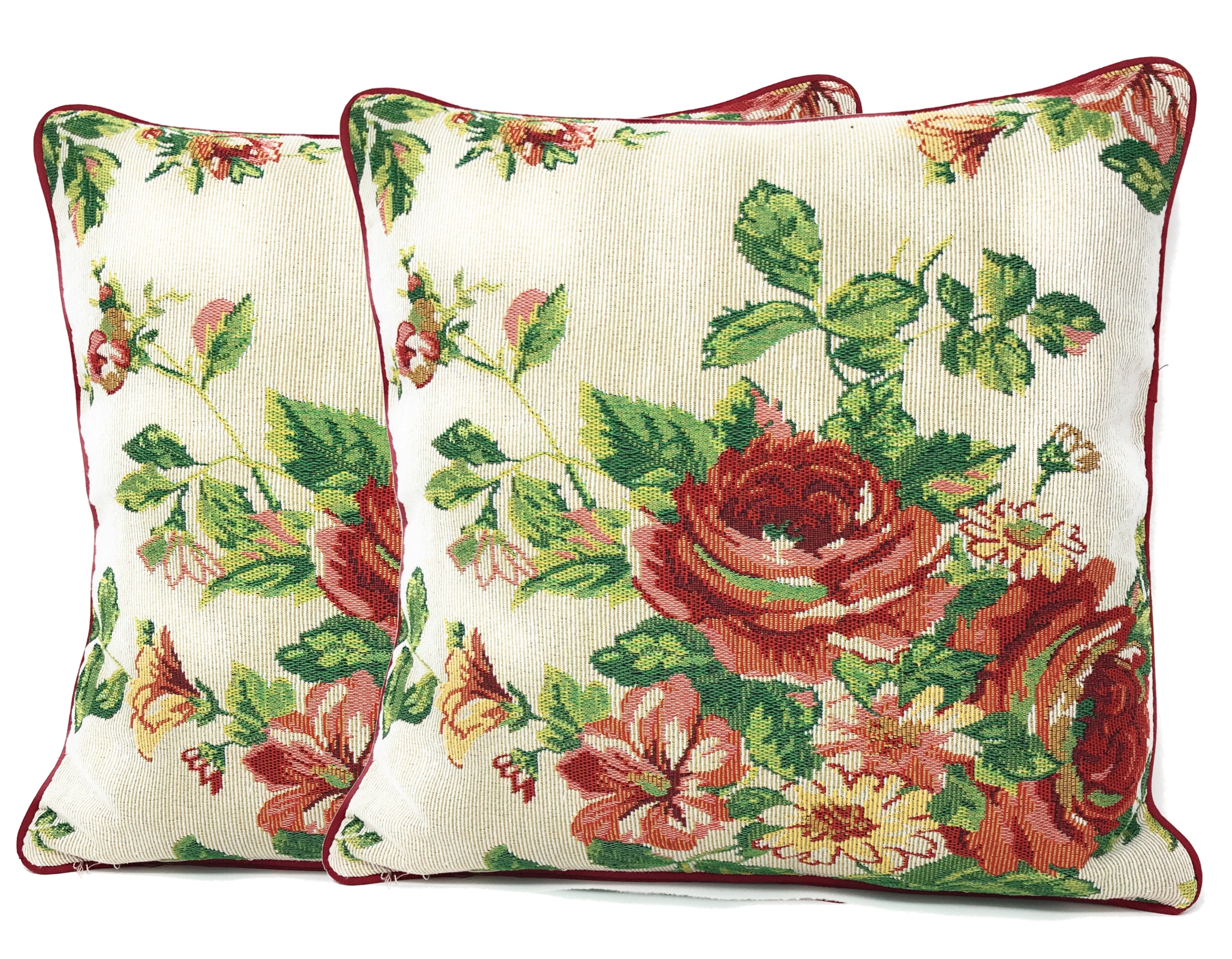 Tache Sweet Roses Vintage Ivory Woven Tapestry Throw Pillow Cover (17593CC) - Tache Home Fashion
