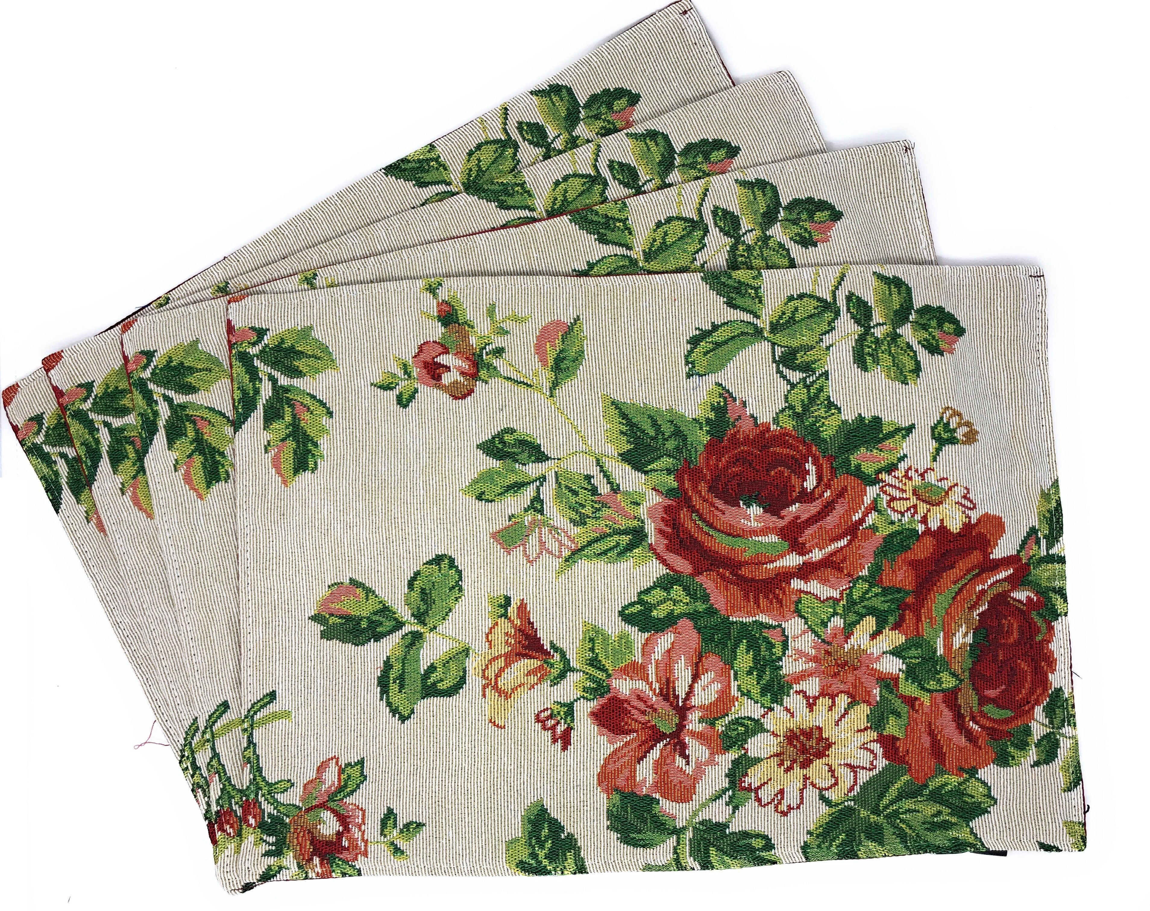 Tache Sweet Roses Vintage Ivory Woven Tapestry Placemat Set (17593PM) - Tache Home Fashion