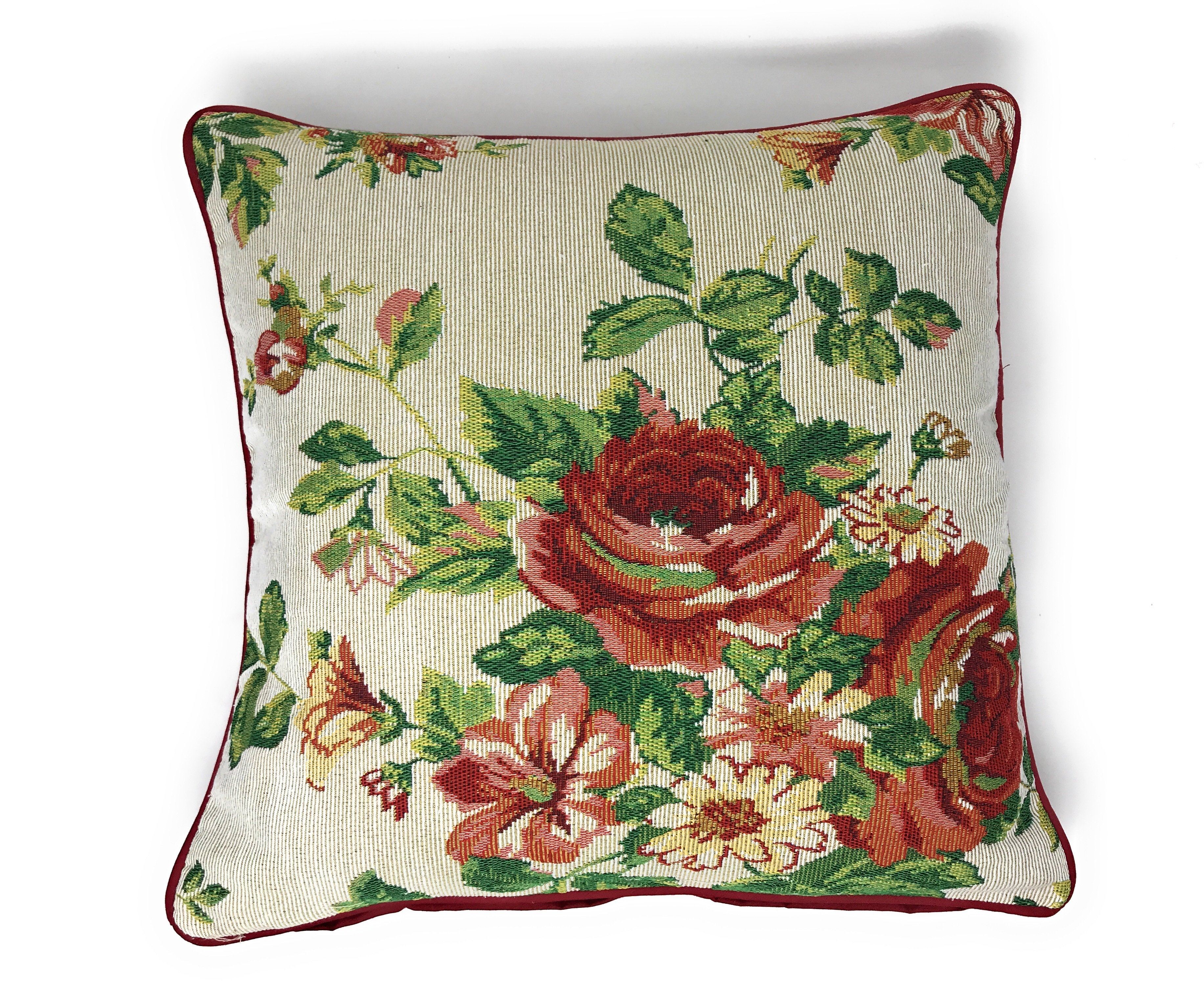 Tache Sweet Roses Vintage Ivory Woven Tapestry Throw Pillow Cover (17593CC) - Tache Home Fashion