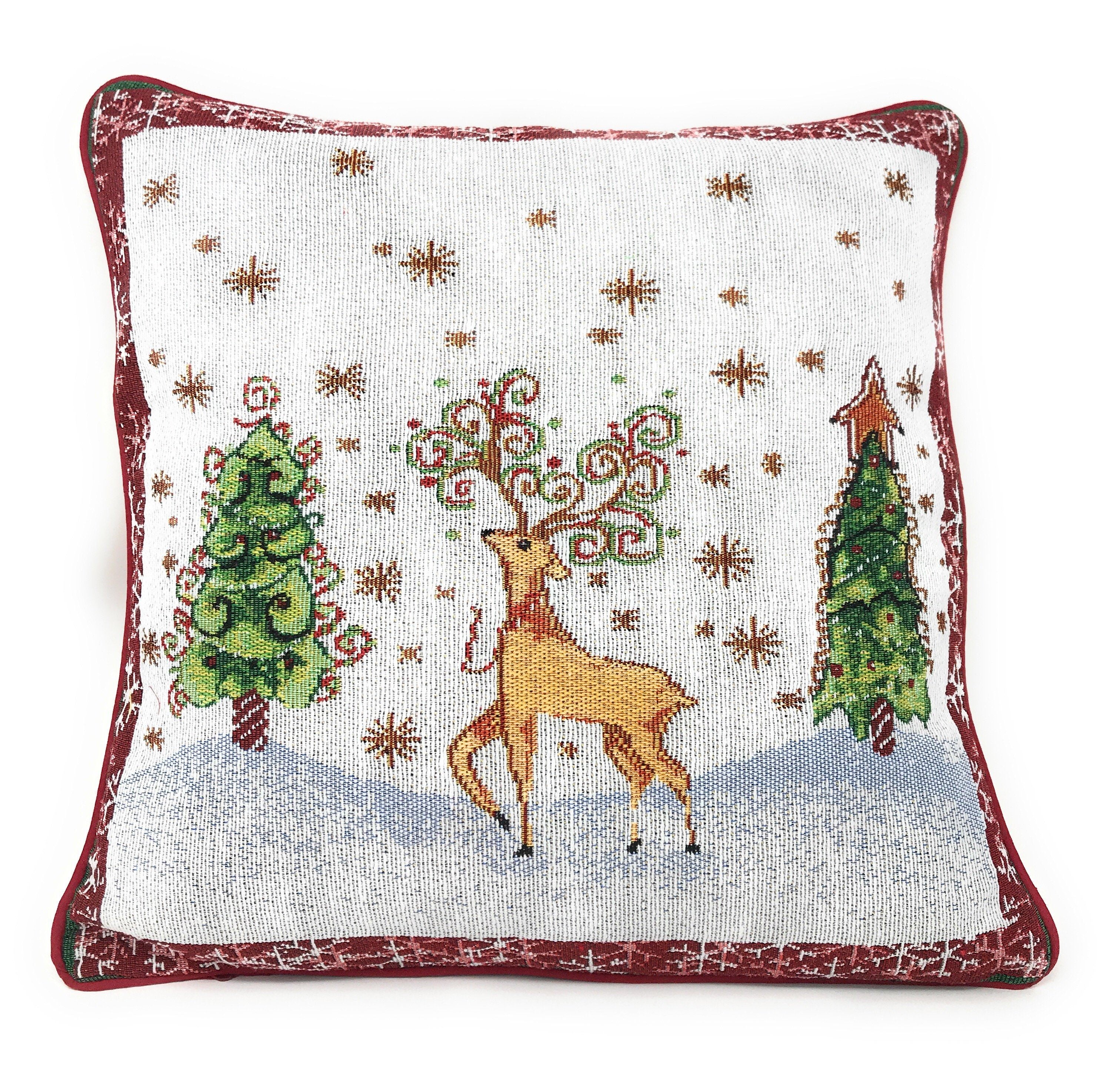 Tache Winter Forest Reindeer Vintage Holiday Woven Tapestry Throw Pillow Cover (9192CC) - Tache Home Fashion