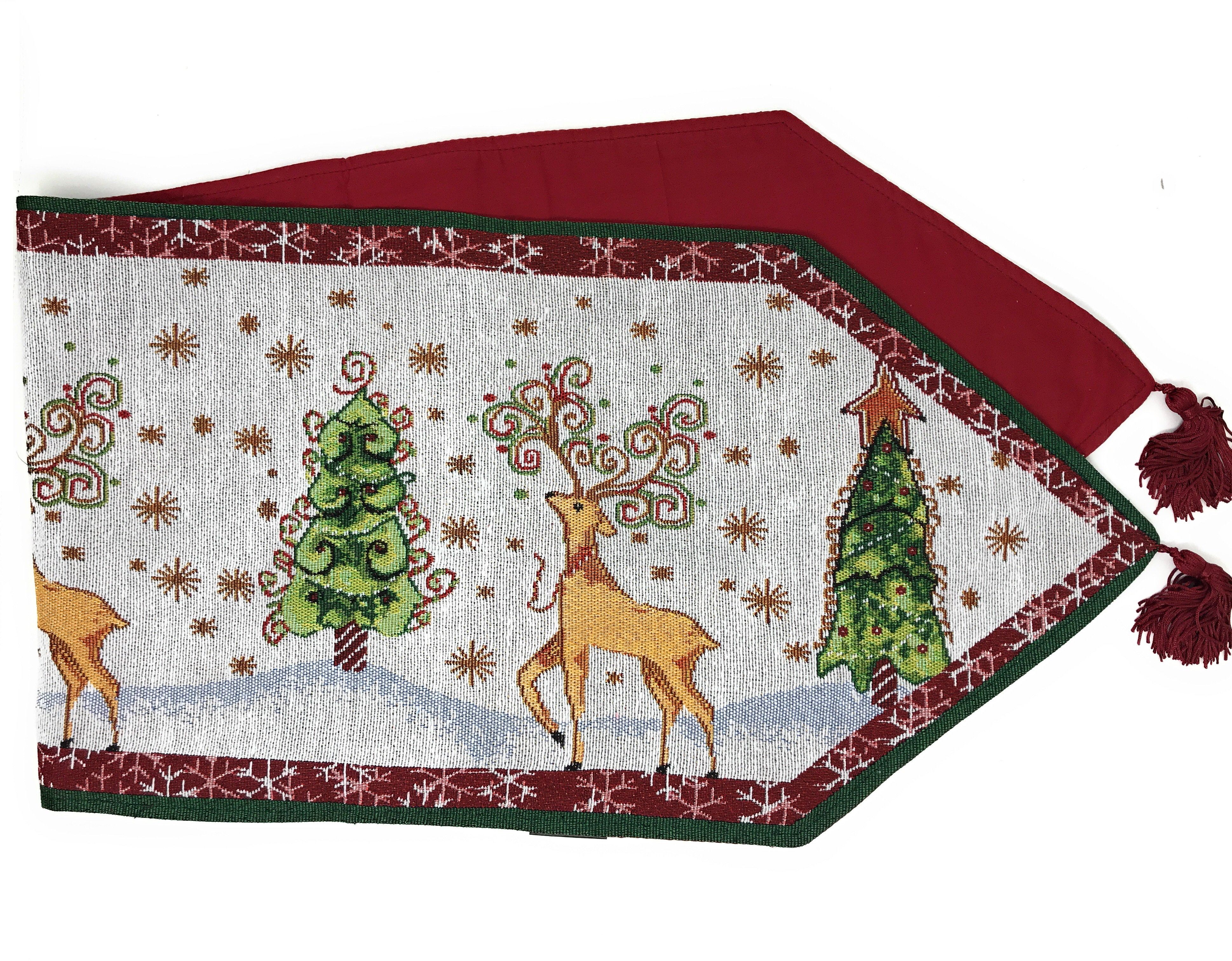 Tache Winter Forest Reindeer Vintage Holiday Woven Tapestry Table Runners (9192TR) - Tache Home Fashion