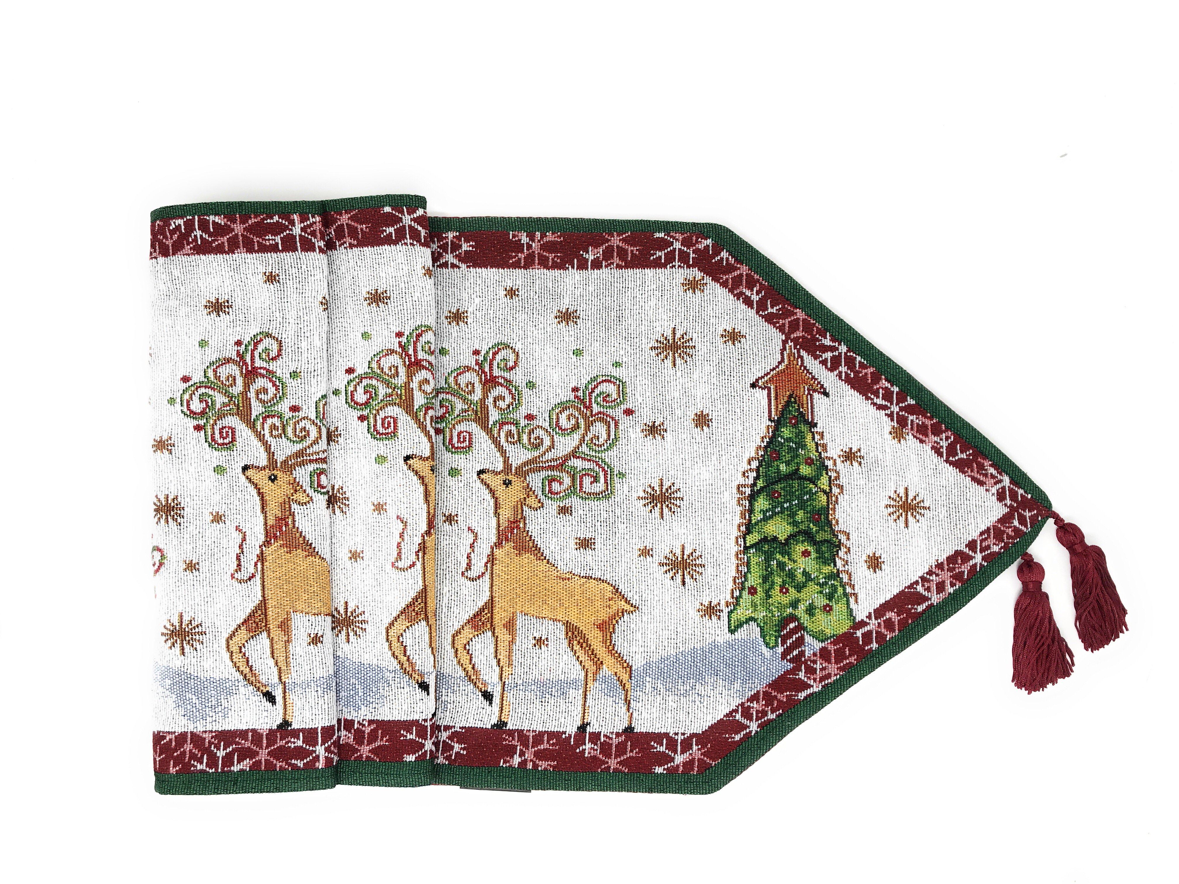 Tache Winter Forest Reindeer Vintage Holiday Woven Tapestry Table Runners (9192TR) - Tache Home Fashion