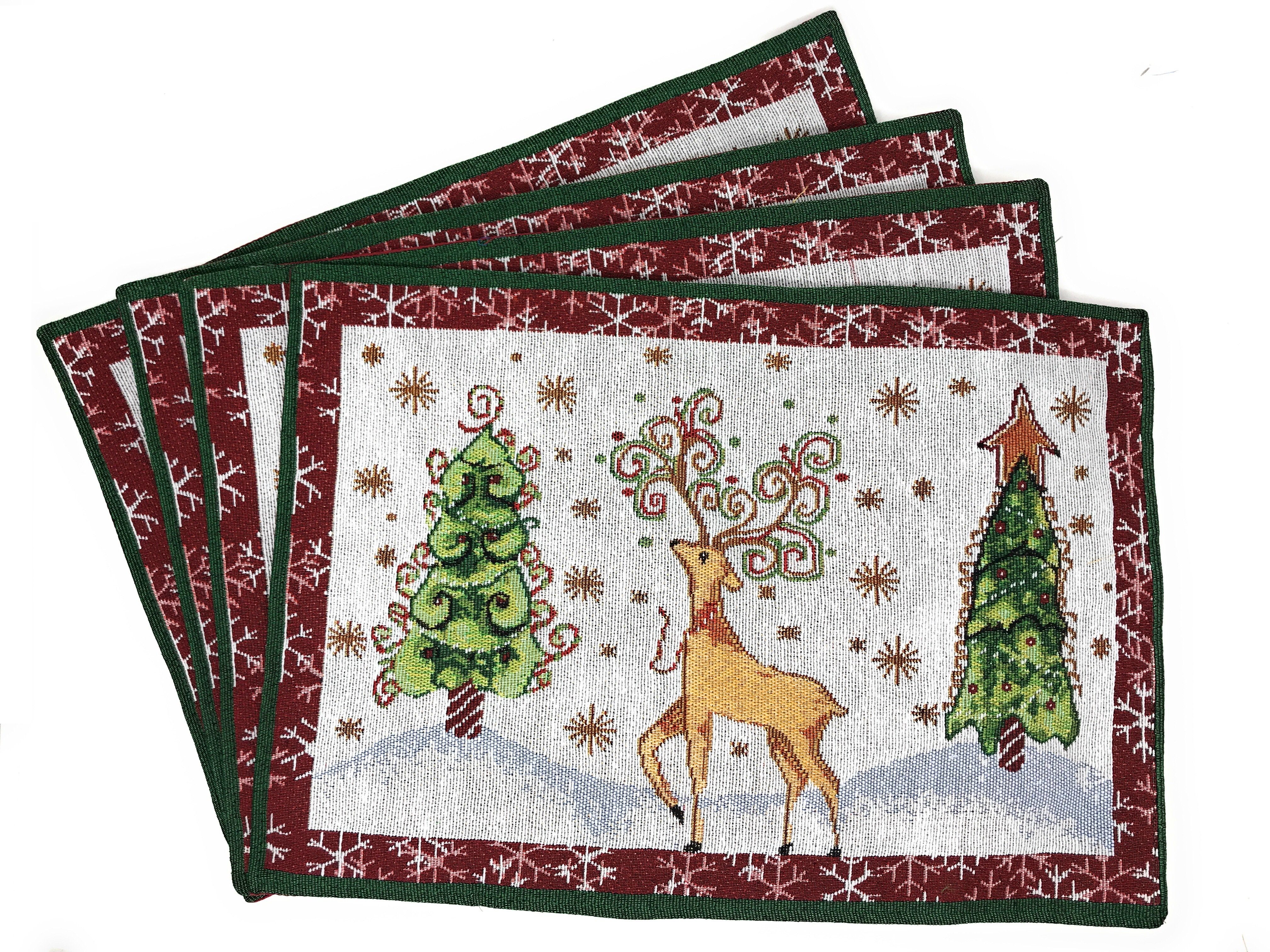 Tache Winter Forest Reindeer Vintage Holiday Woven Tapestry Placemat Set of 4 (9192PM) - Tache Home Fashion