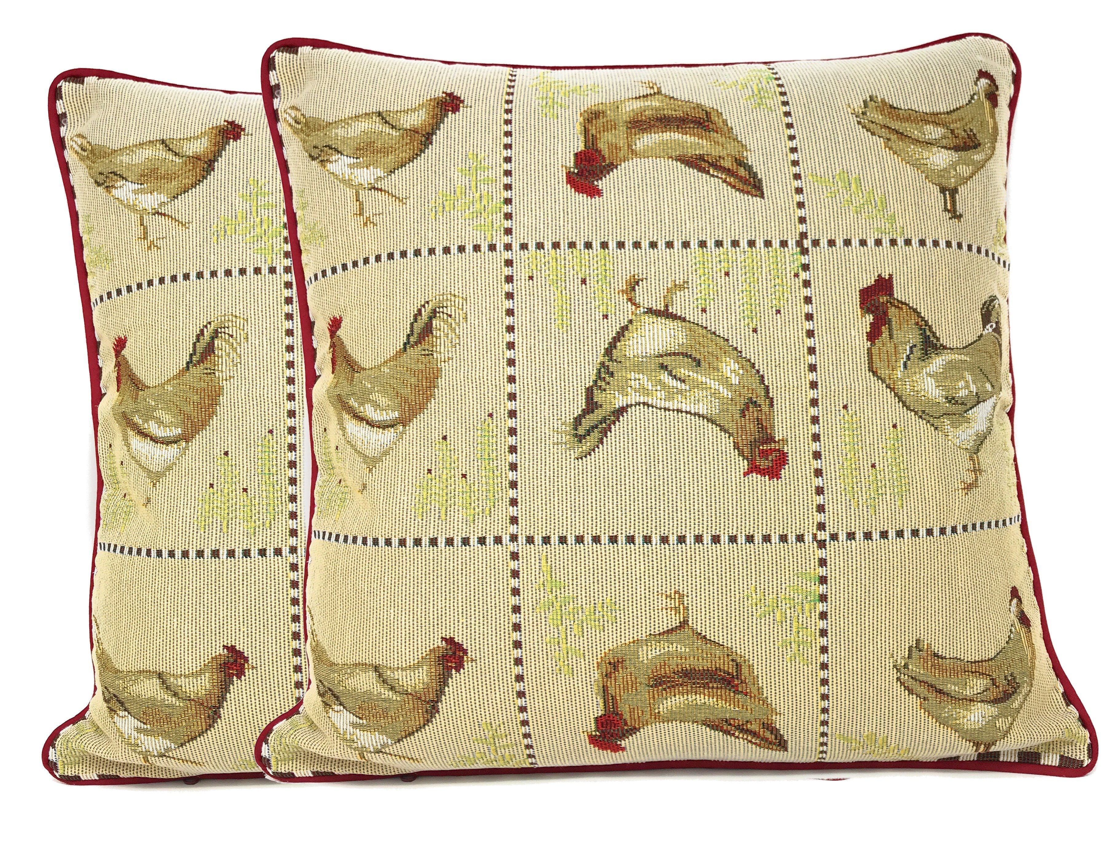 Tache Country Farmhouse Rooster Hens Woven Tapestry Throw Pillow Cover (13139CC) - Tache Home Fashion