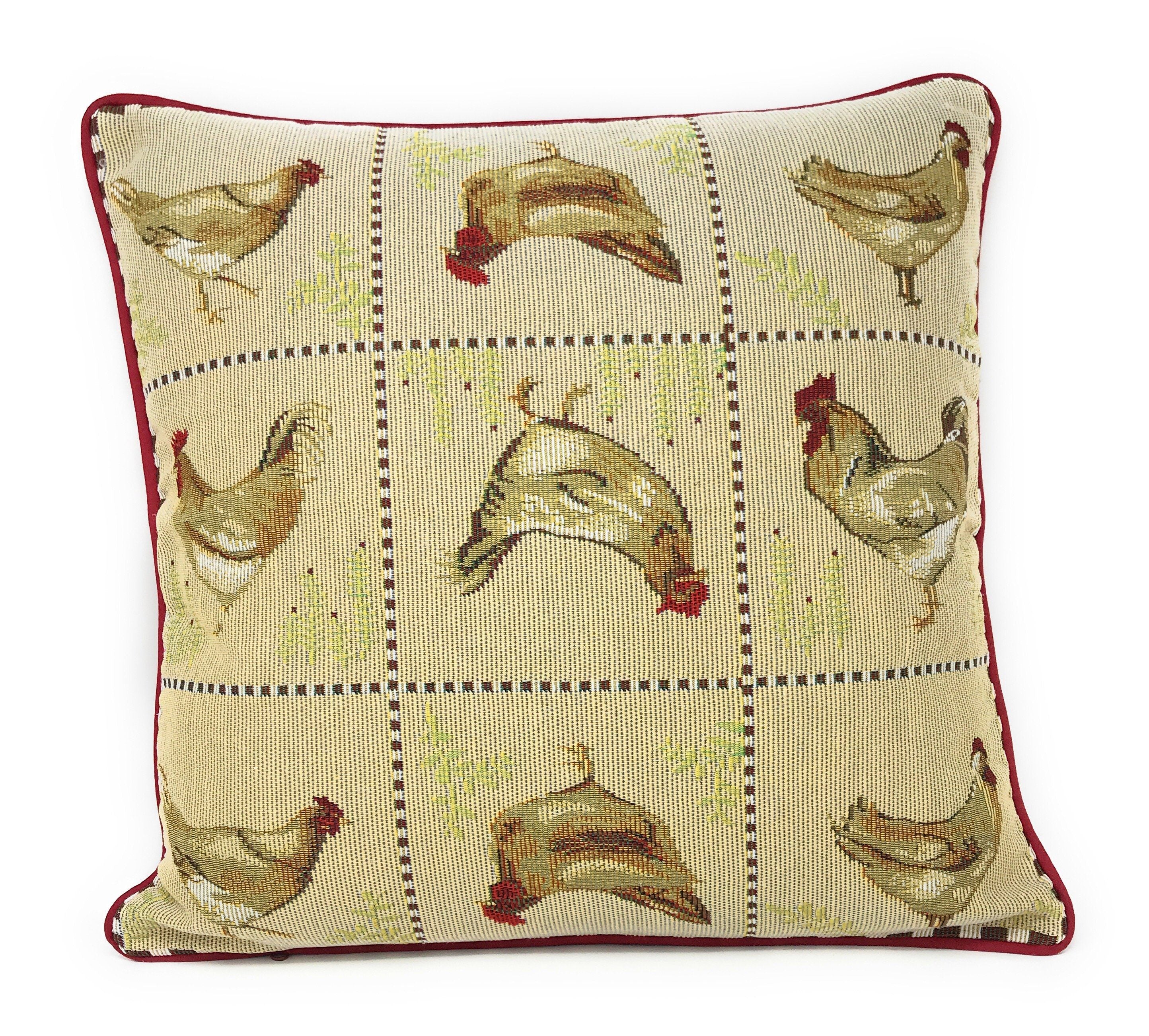 Tache Country Farmhouse Rooster Hens Woven Tapestry Throw Pillow Cover (13139CC) - Tache Home Fashion