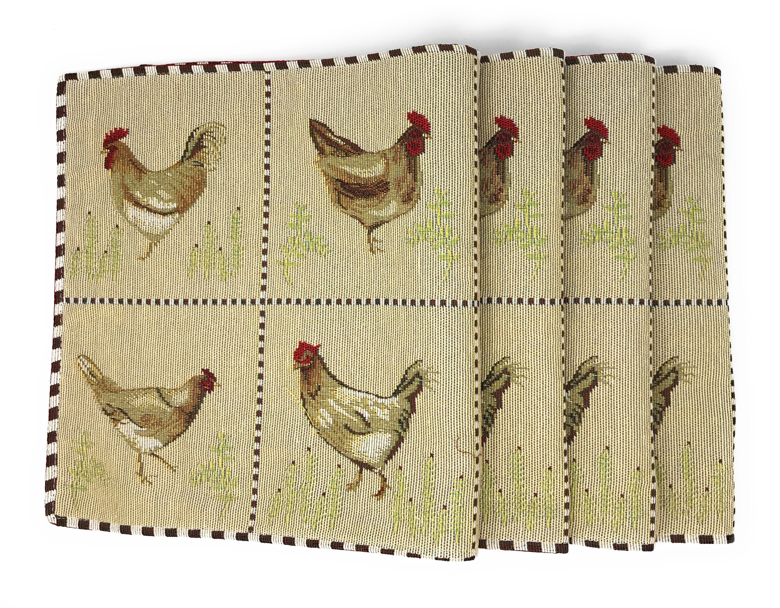 Tache Country Farmhouse Rooster Hens Woven Tapestry Placemat Set (13139PM) - Tache Home Fashion