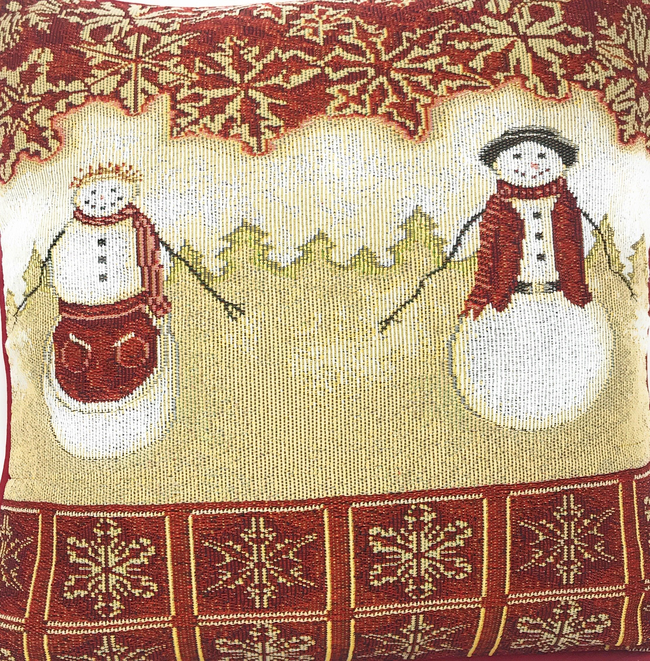 Tache Mr. & Mrs. Snowman Couple Woven Tapestry Throw Pillow Cover (10323CC) - Tache Home Fashion