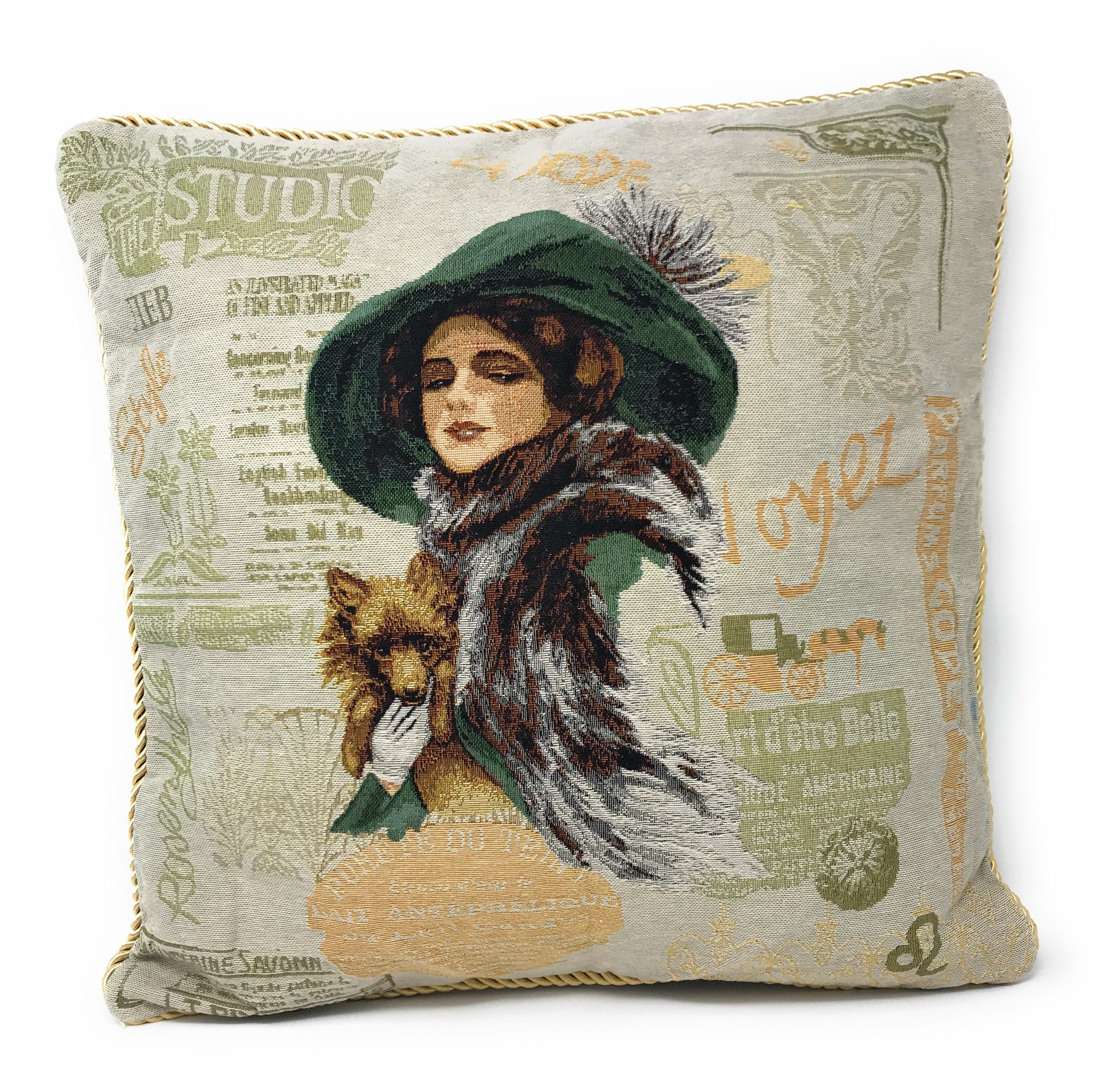 Tache Puppy Day Out Elegant Green Ivory Tapestry Throw Pillow Cover (CC-1354) - Tache Home Fashion
