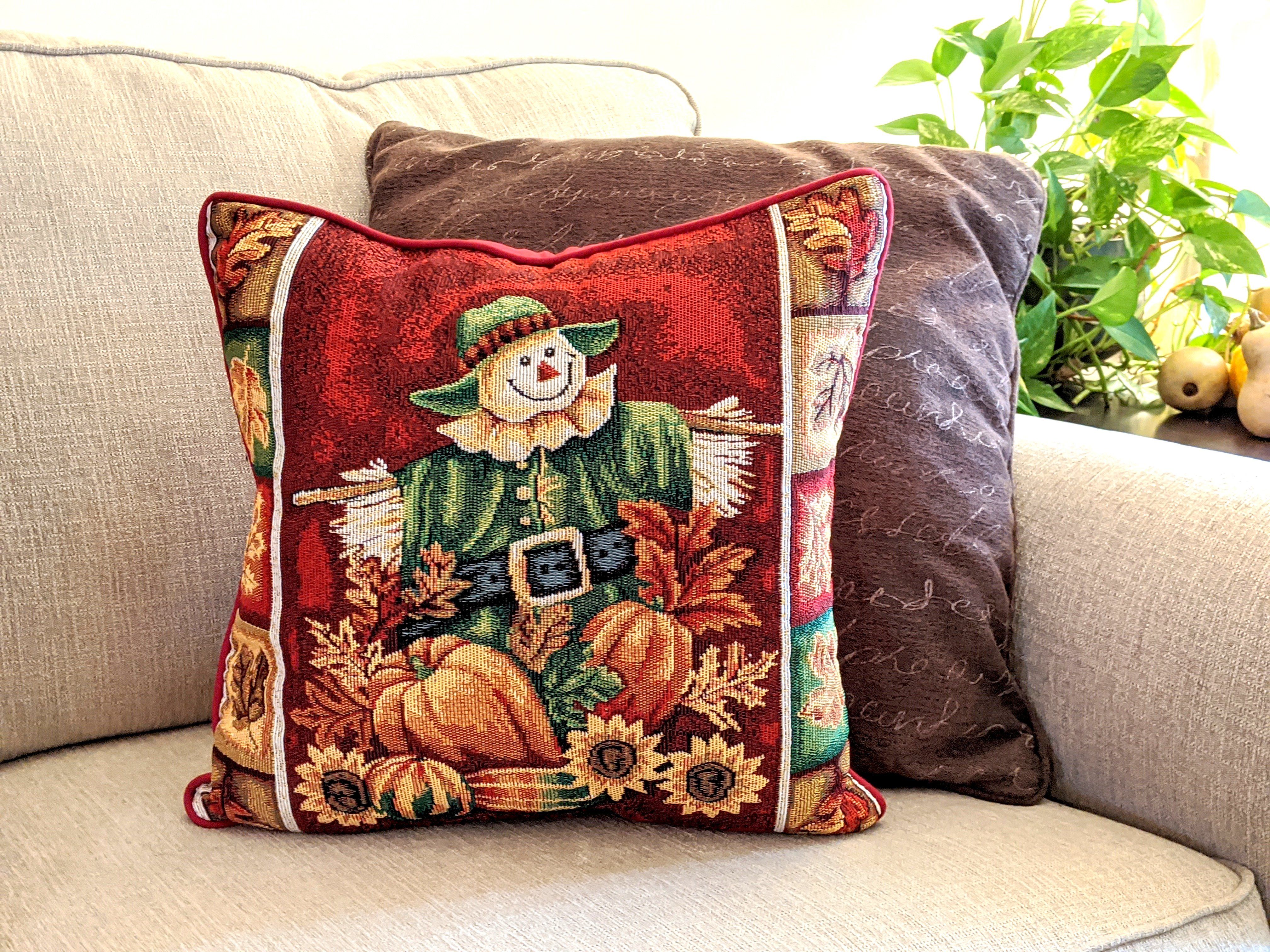 Tache Pumpkin Patch Scarecrow Autumn Harvest Woven Tapestry Throw Pillow Covers (12921CC) - Tache Home Fashion