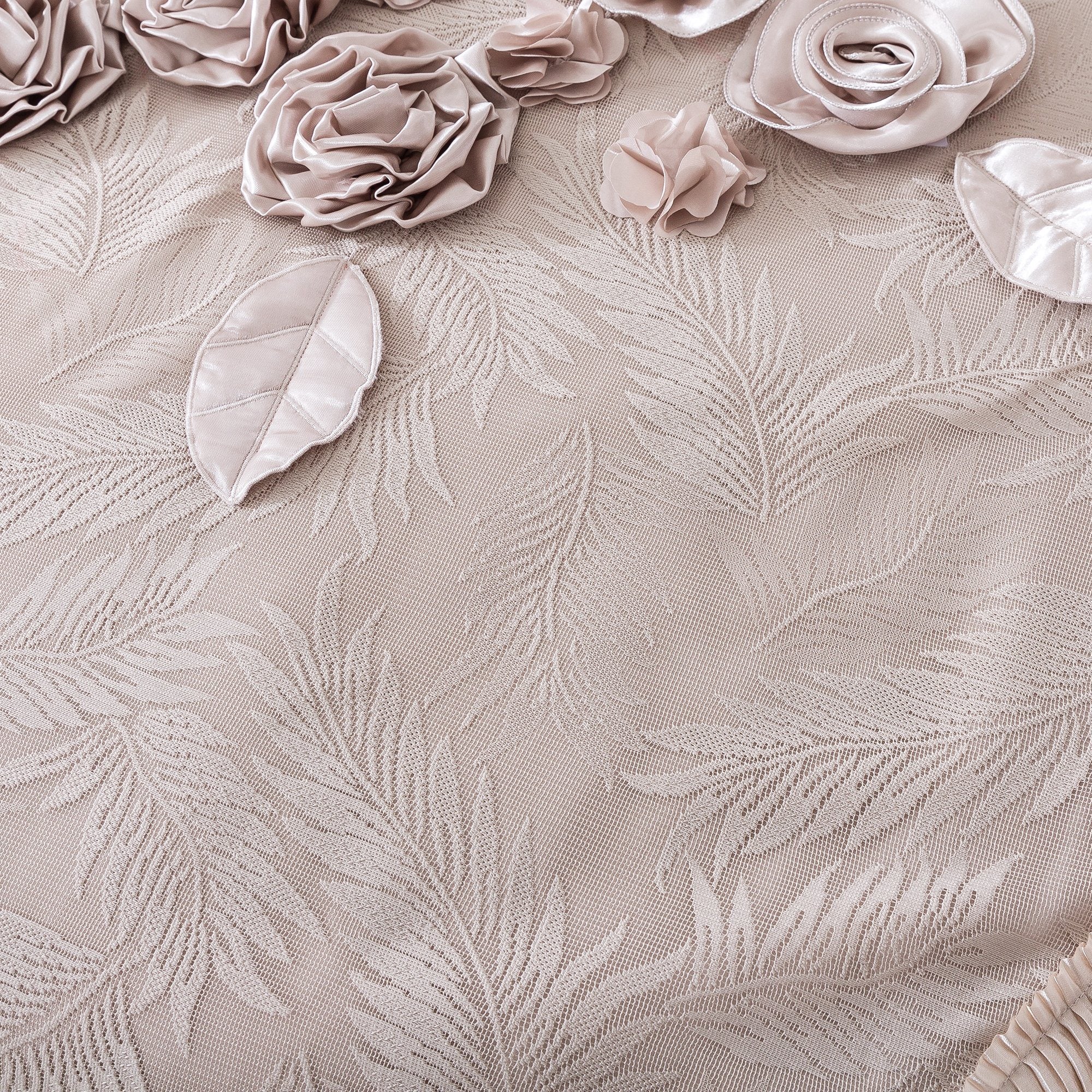 Tache Satin Floral Lace Ruffle Crème Beige Sweet Victorian Luxurious Comforter Set (MZ002C) - Tache Home Fashion