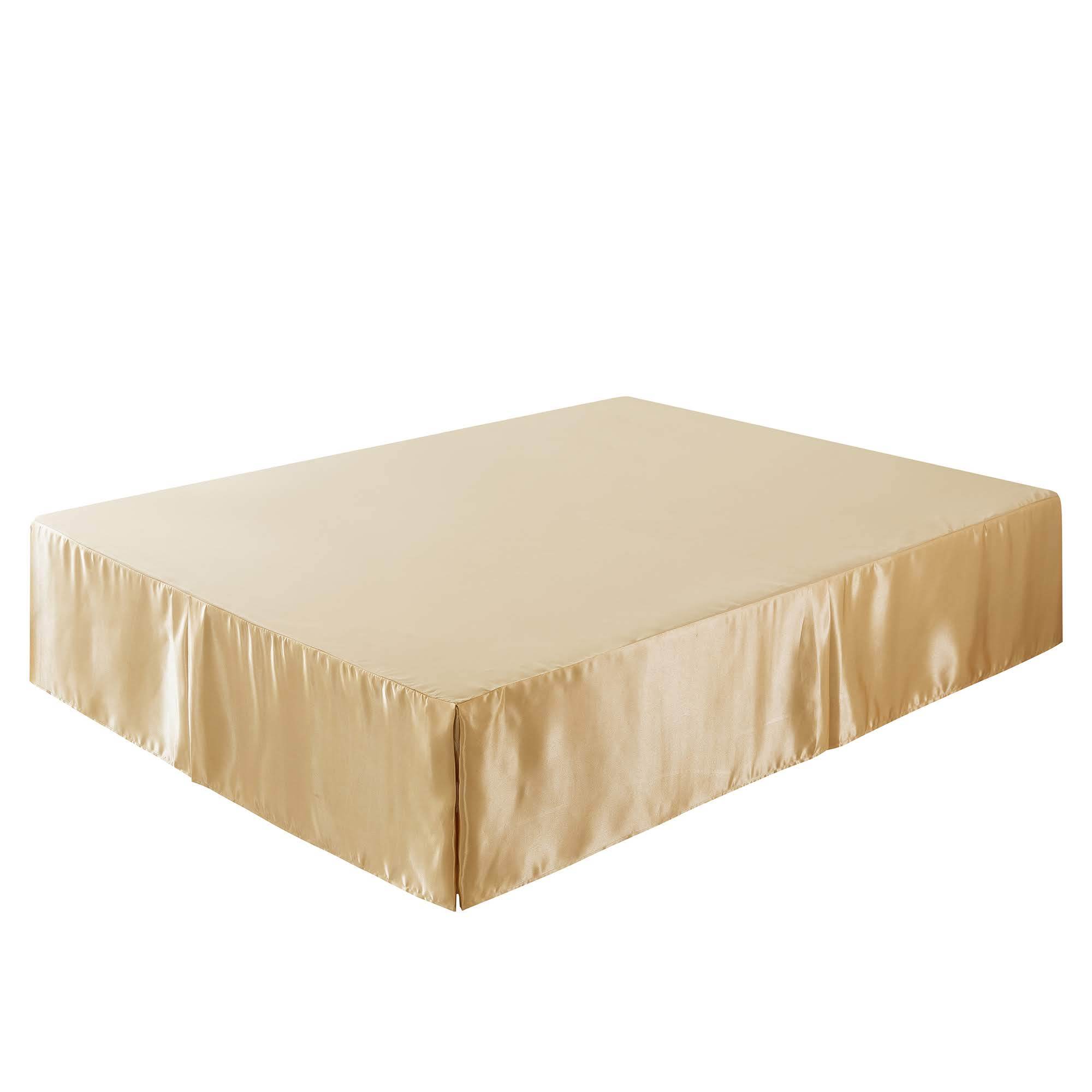Tache Satin Gold Caramel Latte Tailored Platform 14" Bed Skirt Dust Ruffle (BM4578) - Tache Home Fashion