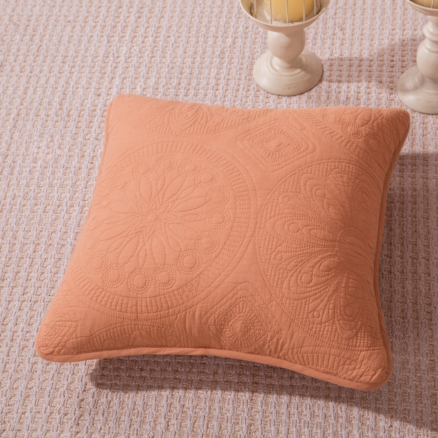 Tache Home Fashion Cotton Stone Wash Quilt – Vintage Rustic Orange Tuscany Mandala Coverlet – Geometric Pattern