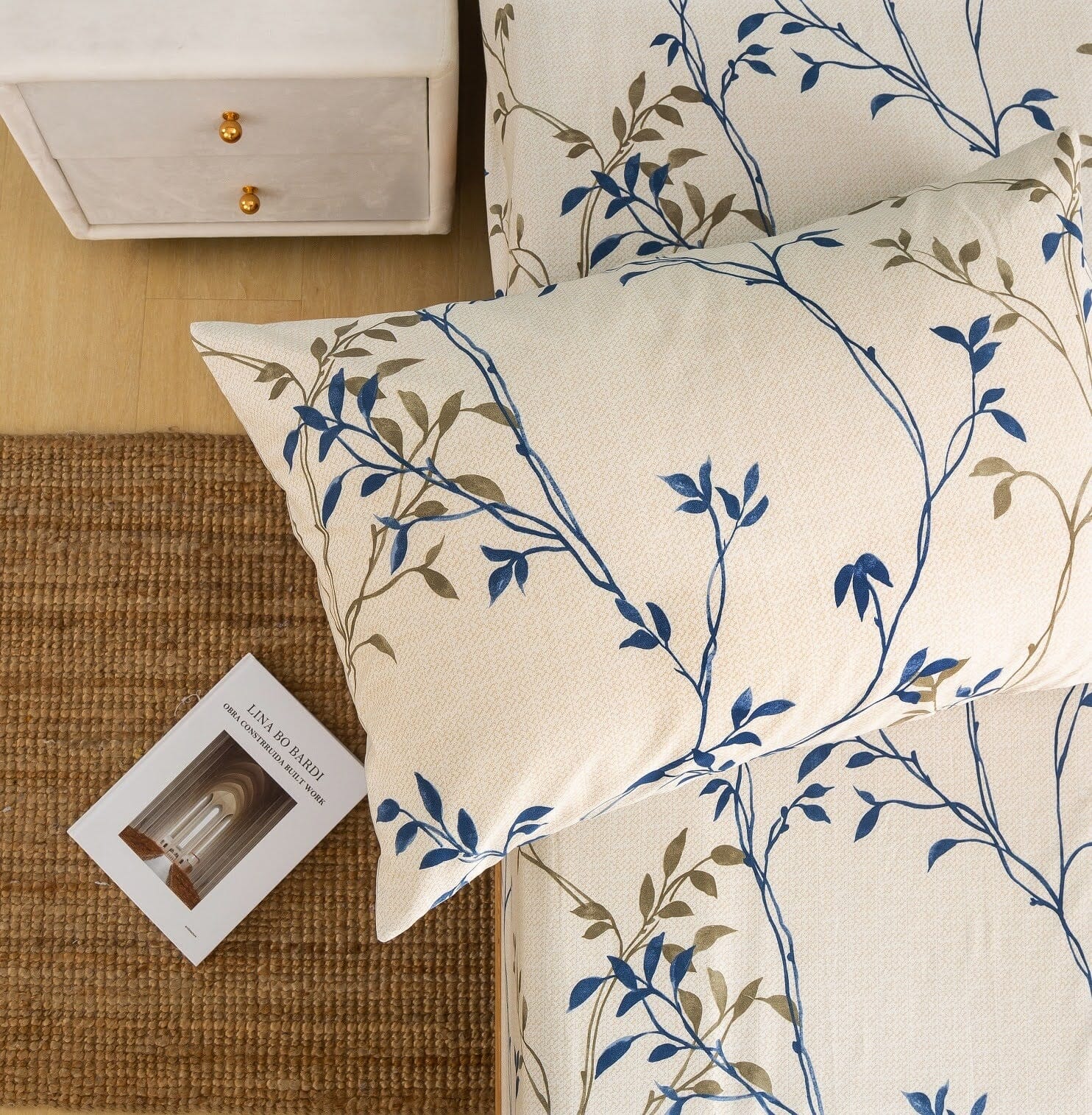 Tache Poplin Cotton Elegant Leaf Vine Cream Beige Pillowcase (JHW-842) - Tache Home Fashion