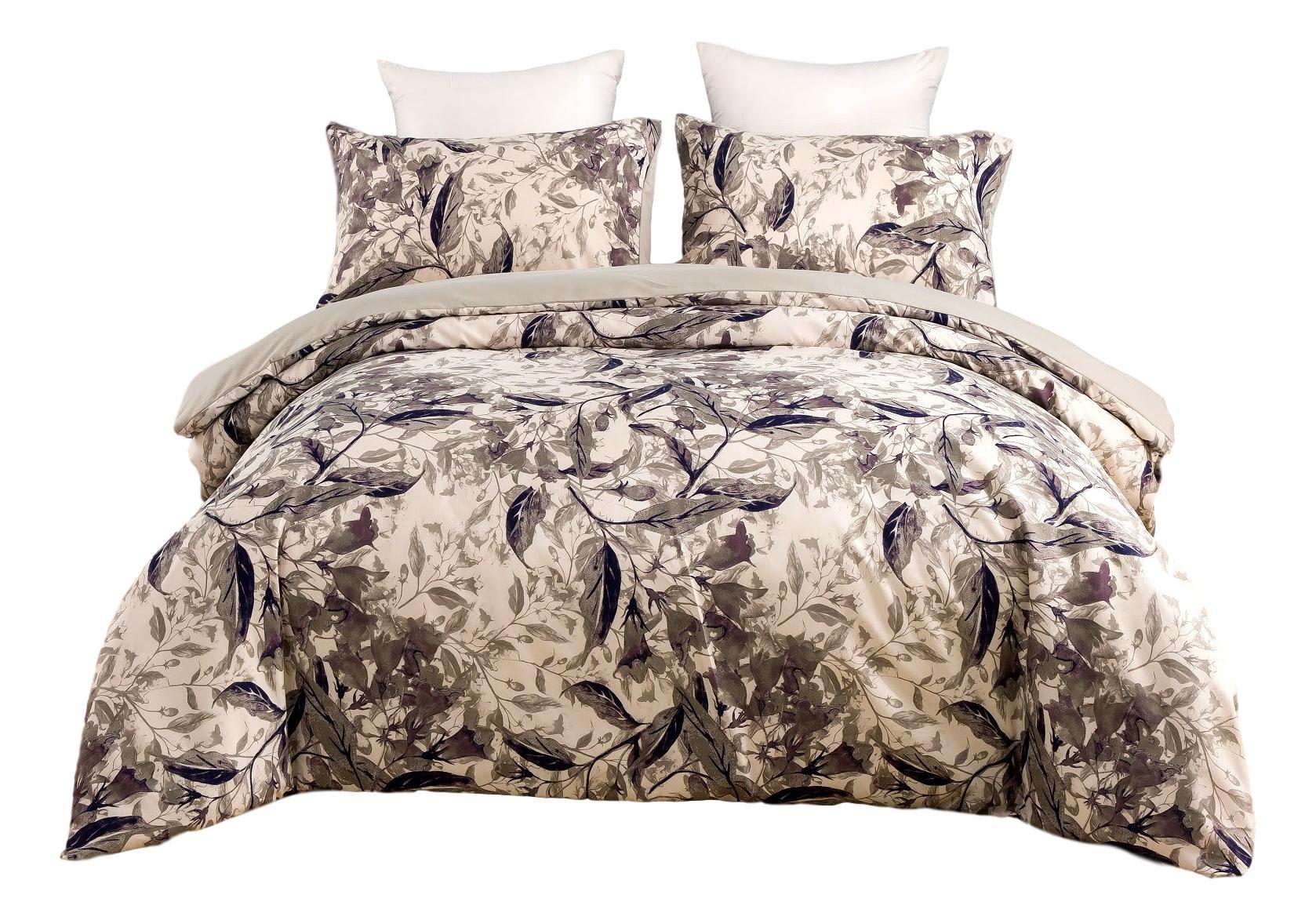 Tache Microfiber Abstract Wispy Leaf Taupe Grey Duvet Cover (JHW-843) - Tache Home Fashion