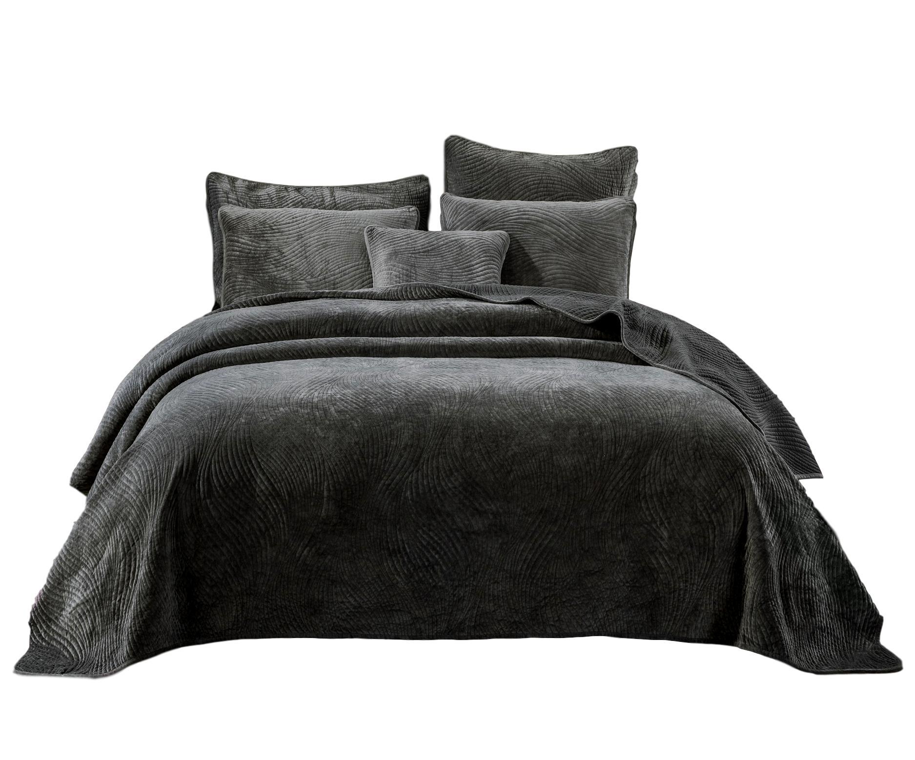 Tache Plush Dreams Dark Taupe Chocolate Waves Velvet Quilt Set (JHW-852BR) - Tache Home Fashion