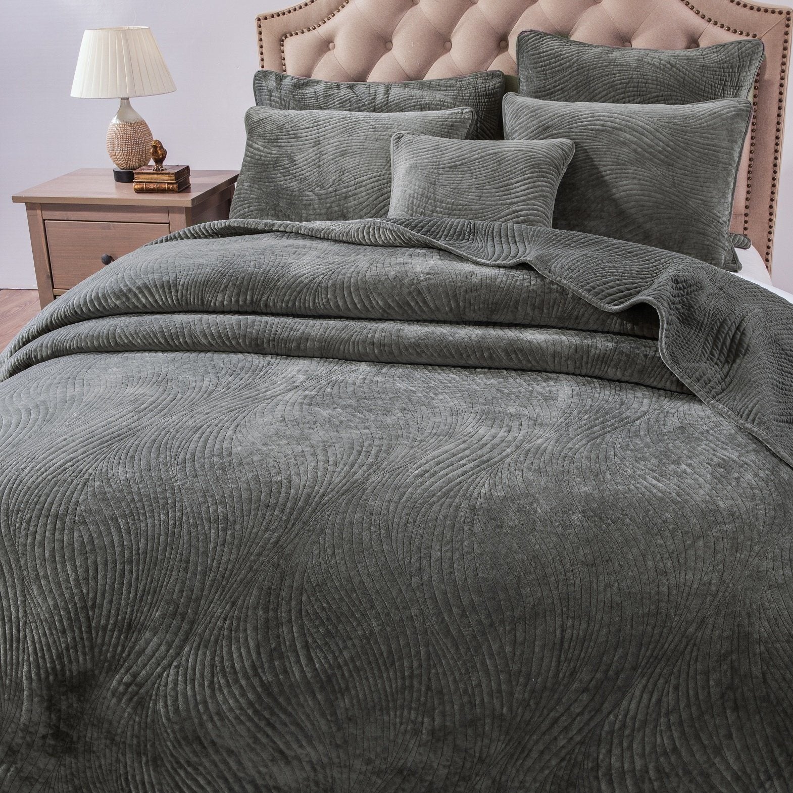 Tache Plush Dreams Dark Taupe Chocolate Waves Velvet Quilt Set (JHW-852BR) - Tache Home Fashion