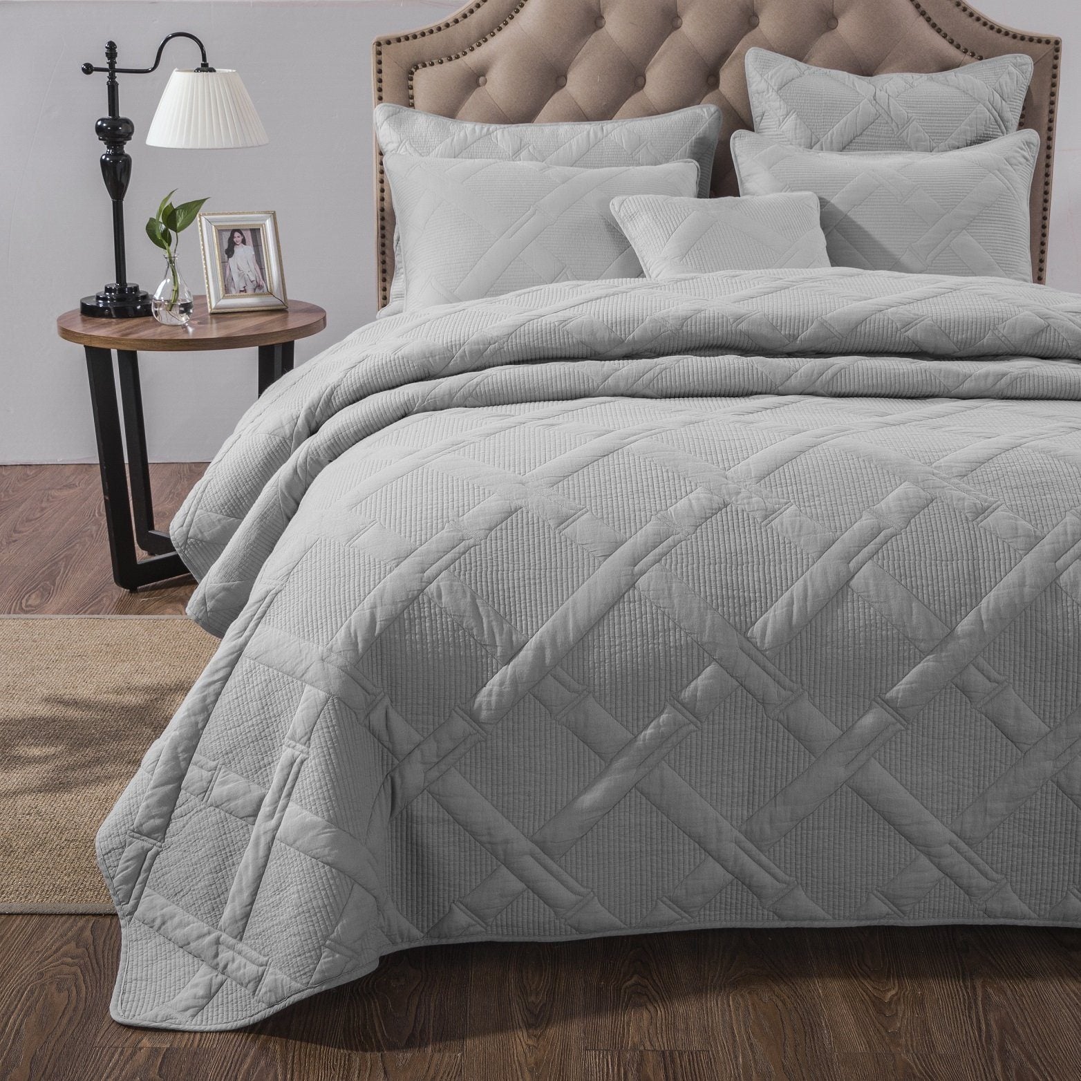 Tache Soothing Pastel Silver Diamond Stitch Light Grey Cotton Quilt Set (JHW-862) - Tache Home Fashion