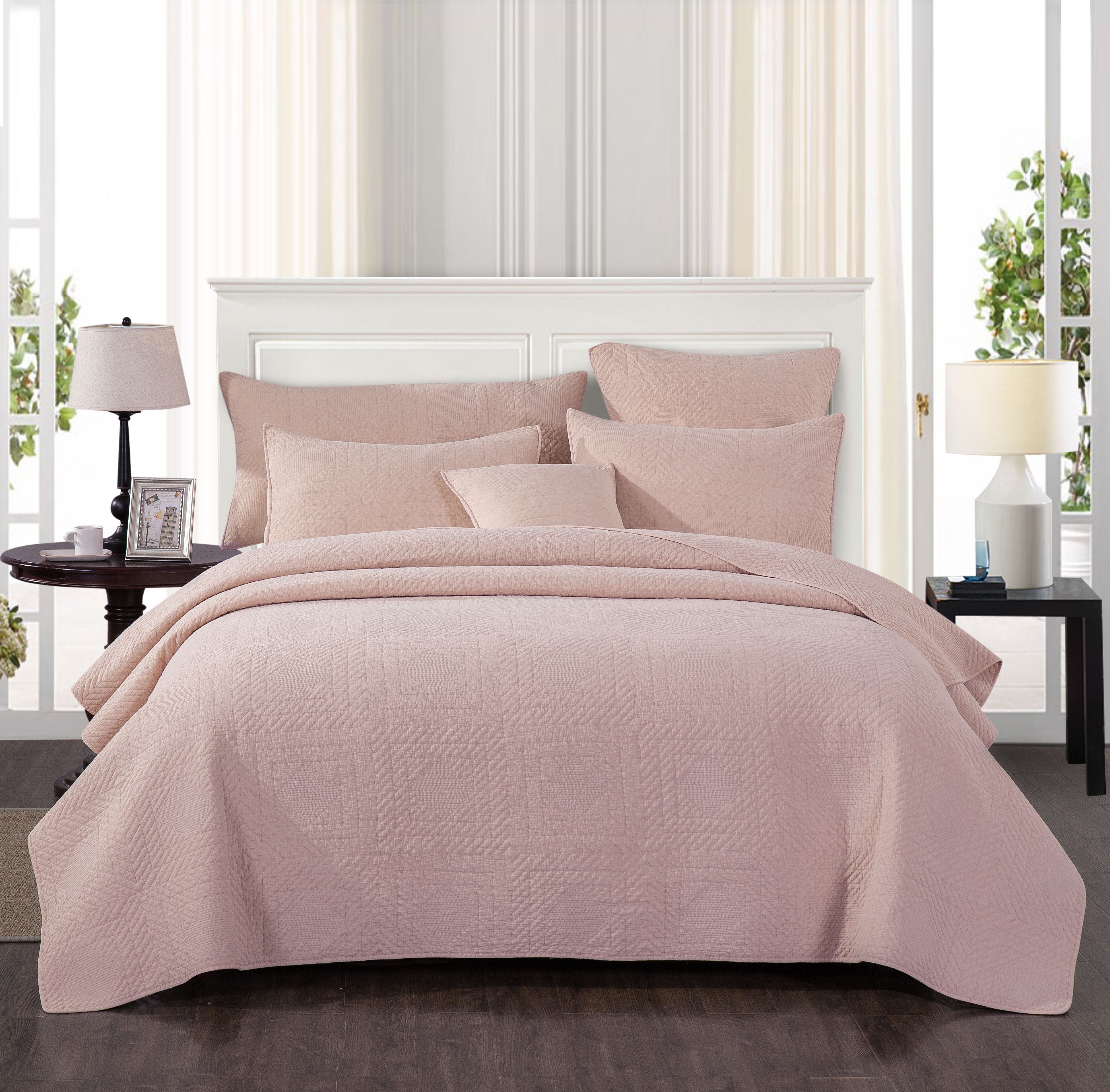 Tache Soothing Pastel Pink Blush Diamond Rustic Stone Washed Cotton Quilt Set (JHW-863) - Tache Home Fashion