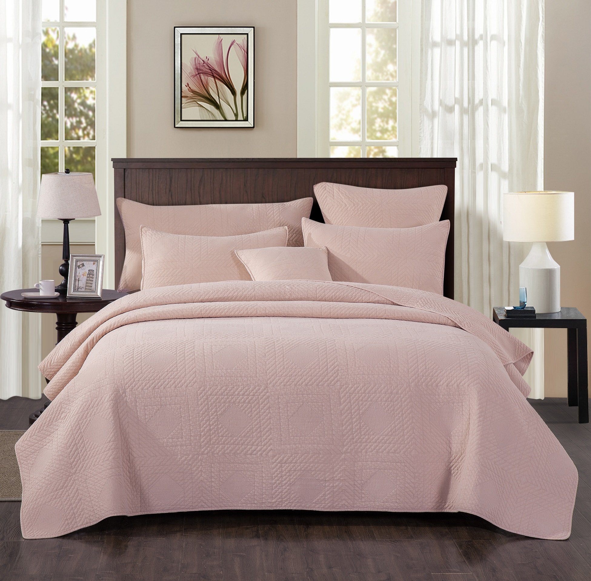 Tache Cotton Stone Washed Soothing Pastel Rustic Blush Pink Diamond Bedspread (JHW-863) - Tache Home Fashion