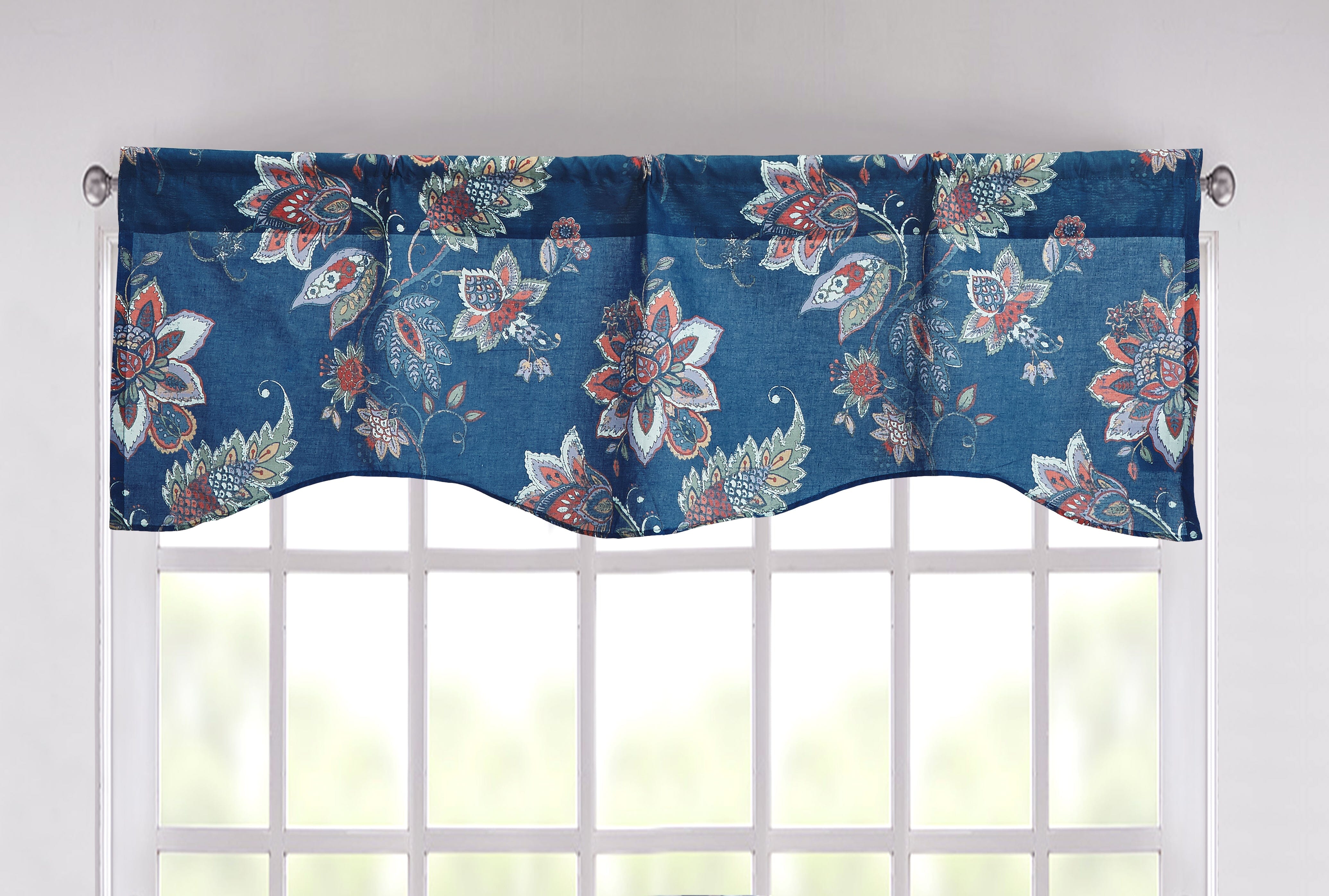 Tache Cotton Paisley Floral Blue Sheer Scalloped Window Treatment Bohemian Night Flower Valance (JHW-882) - Tache Home Fashion