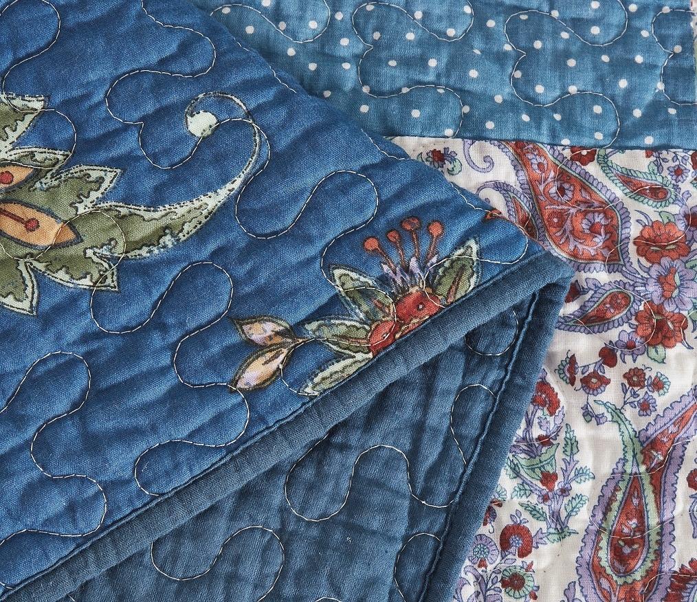 Tache Bohemian Night Flower Paisley Floral Navy Blue Pastel Cotton Patchwork Quilt Set (JHW-882) - Tache Home Fashion