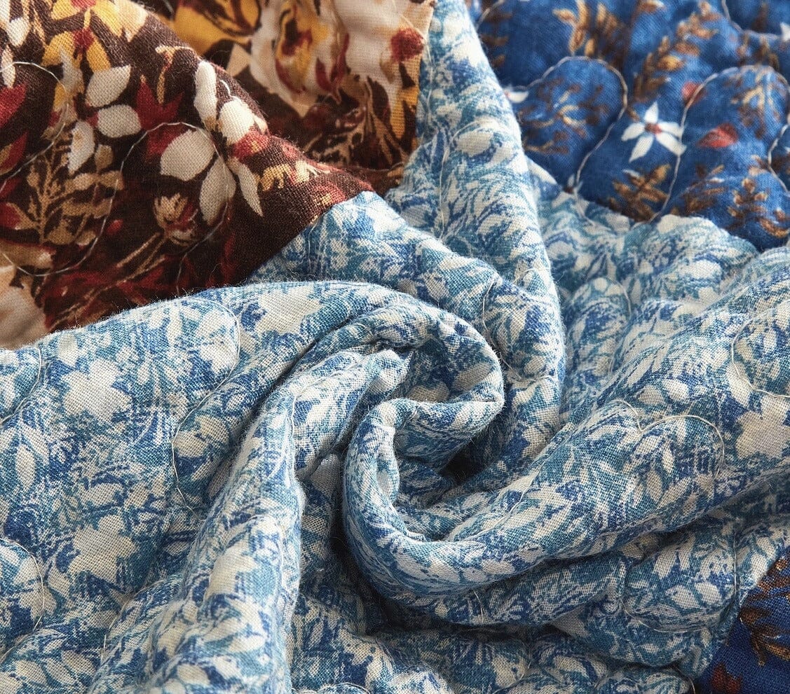 Tache Prairie Sunset White Blue Yellow Brown Floral Cotton Patchwork Quilt Set (JHW-887) - Tache Home Fashion