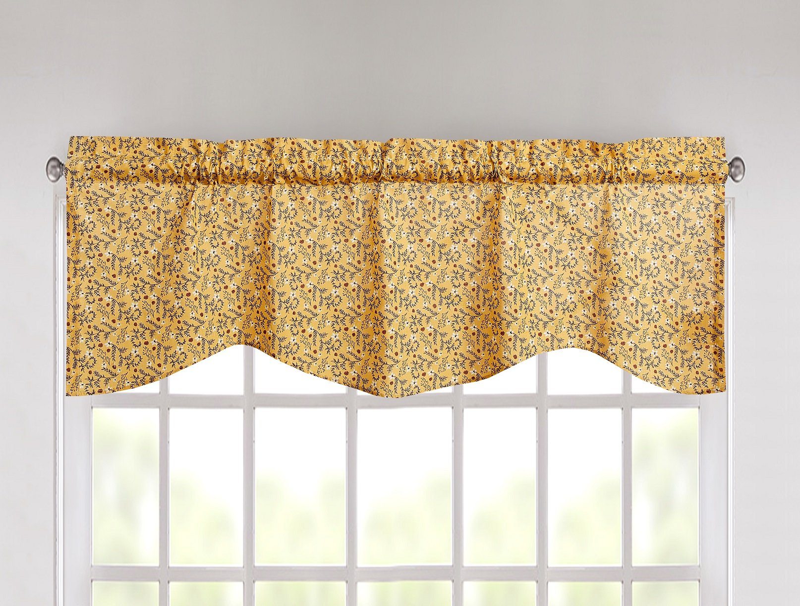 Tache Cotton Mustard Yellow Ditsy Floral Sunset Sheer Window Treatment Valance (JHW-887) - Tache Home Fashion
